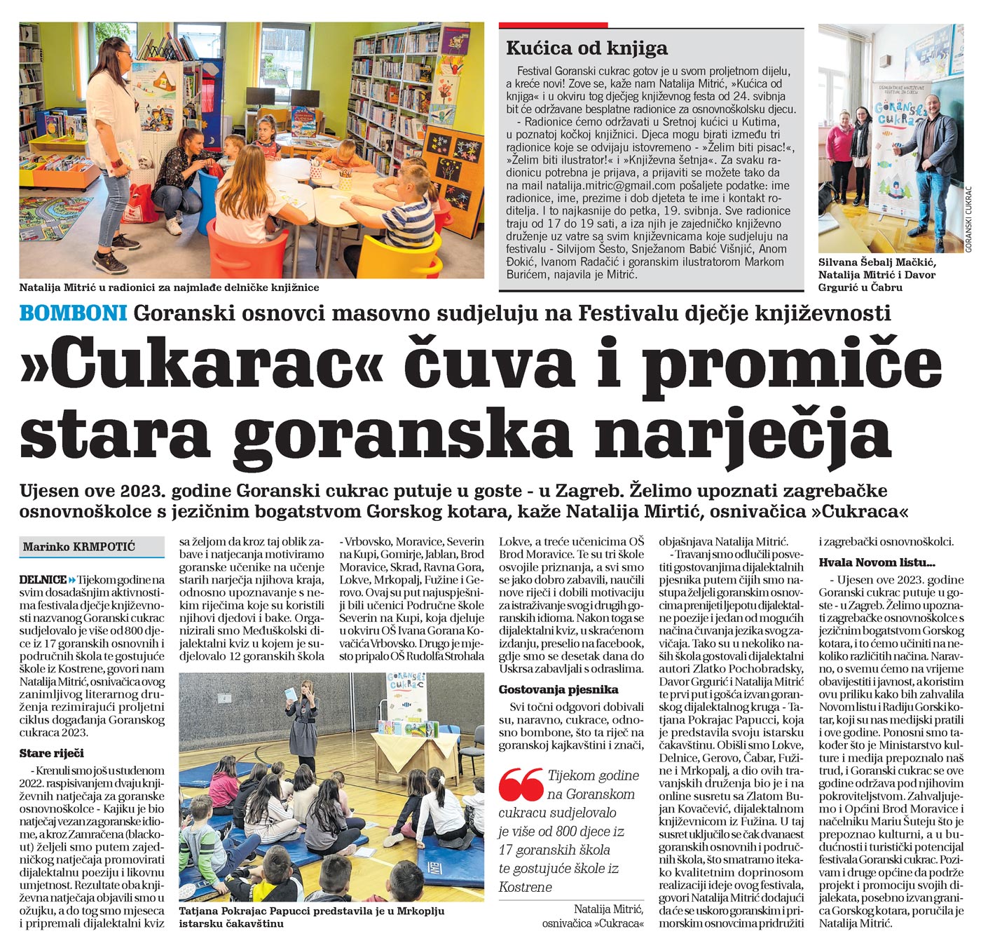 članak, novi list, goranski osnovci masovno sudjeluju na Festivalu dječje književnosti, goranski cukarac