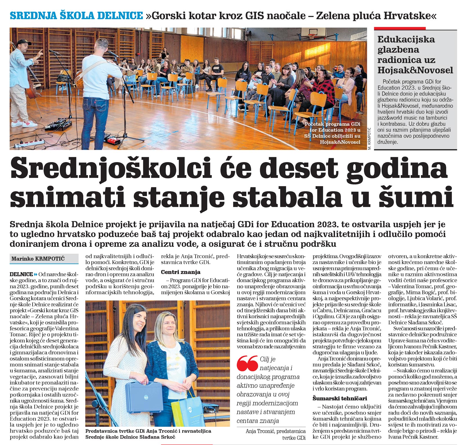 članak, novi list, srednja škola delnice projekti, stanje stabala u šumi, gis naočale, zelena pluća hrvatske