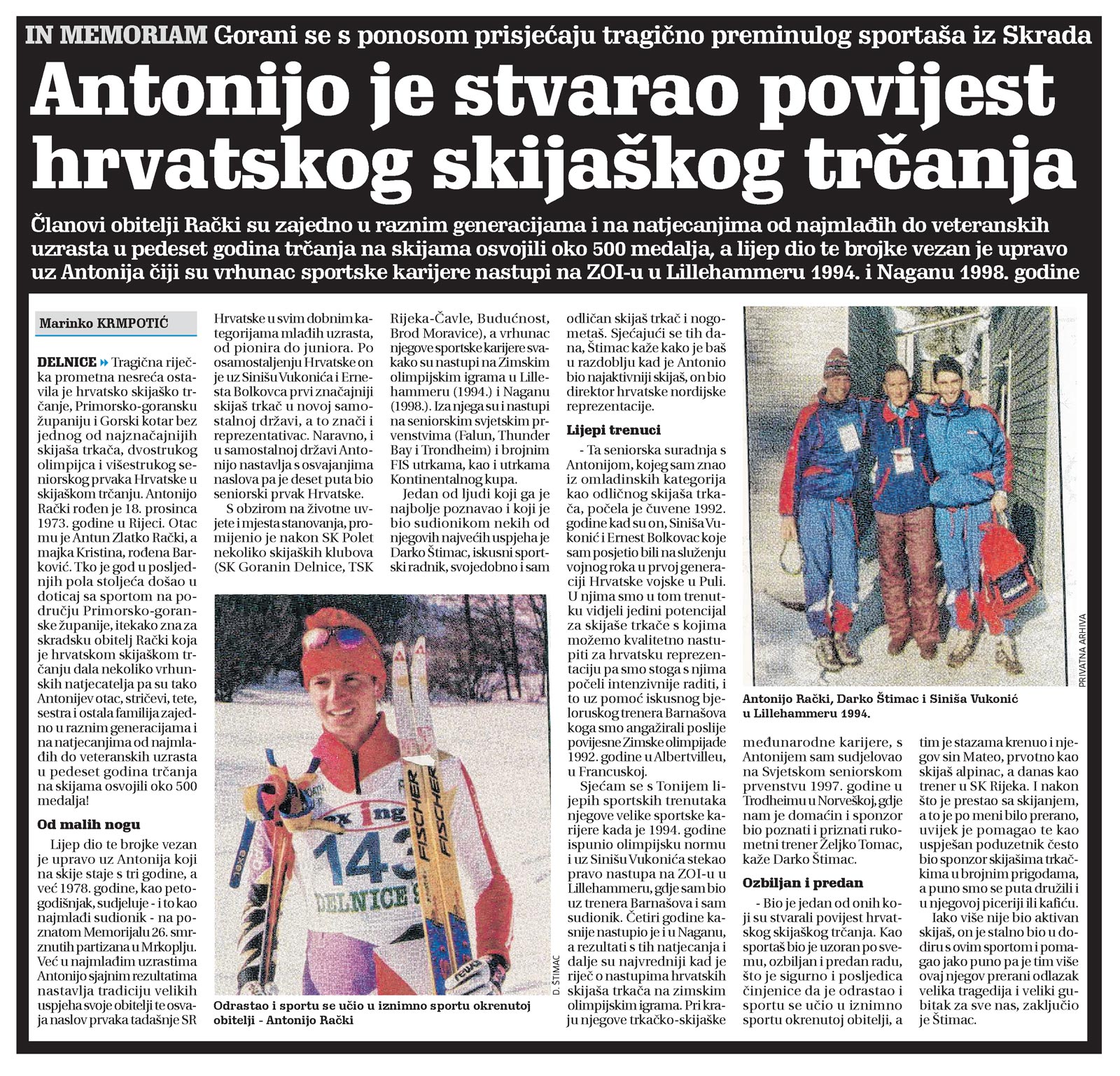 članak, novi list, antonijo rački, antonijo je stvarao povijest hrvatskog skijaškog trčanja, gorani se s ponosom prisjećaju tragično preminulog sportaša iz skrada