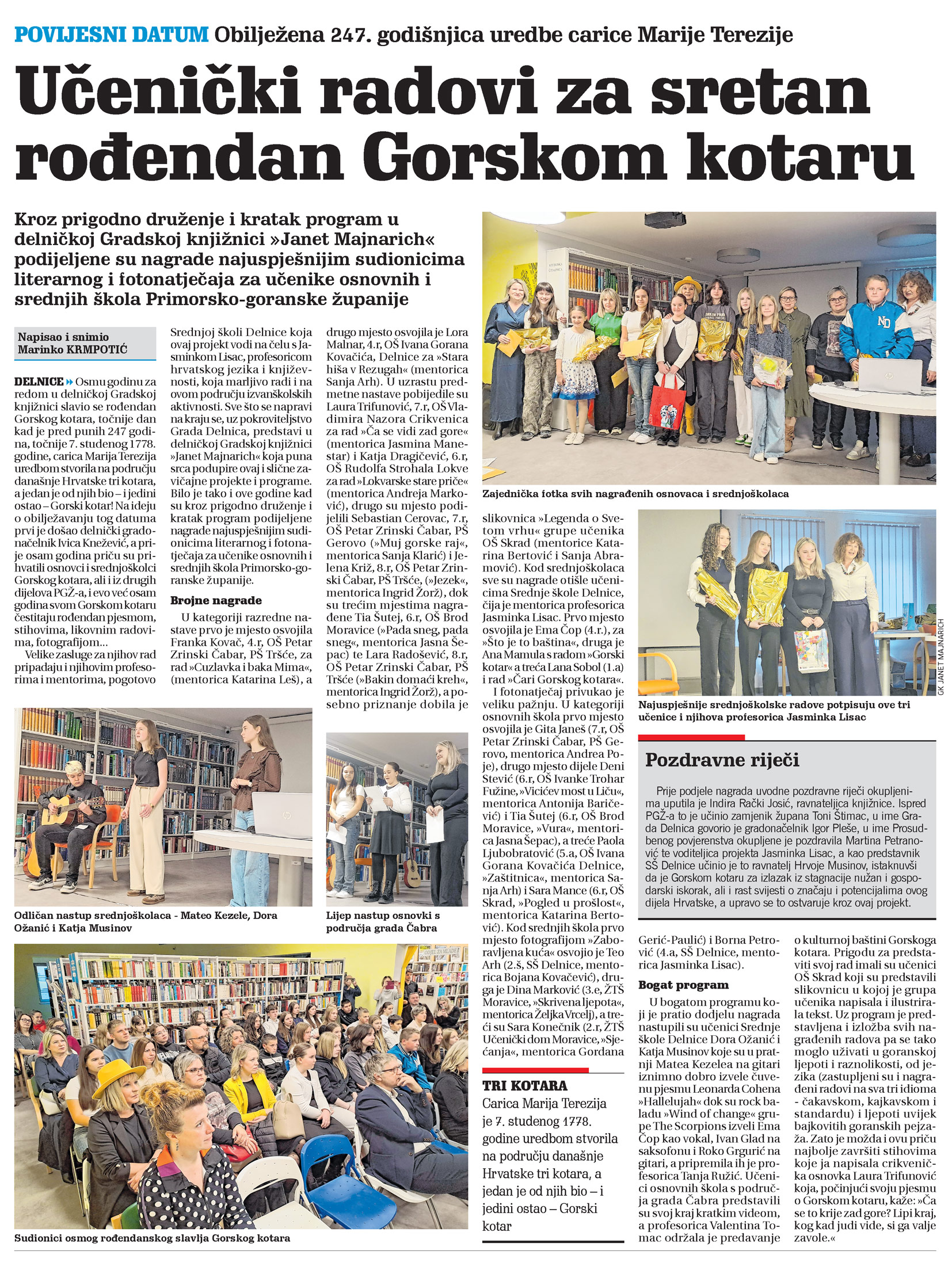 Učenički radovi za sretan rođendan Gorskom kotaru, novi list, članak