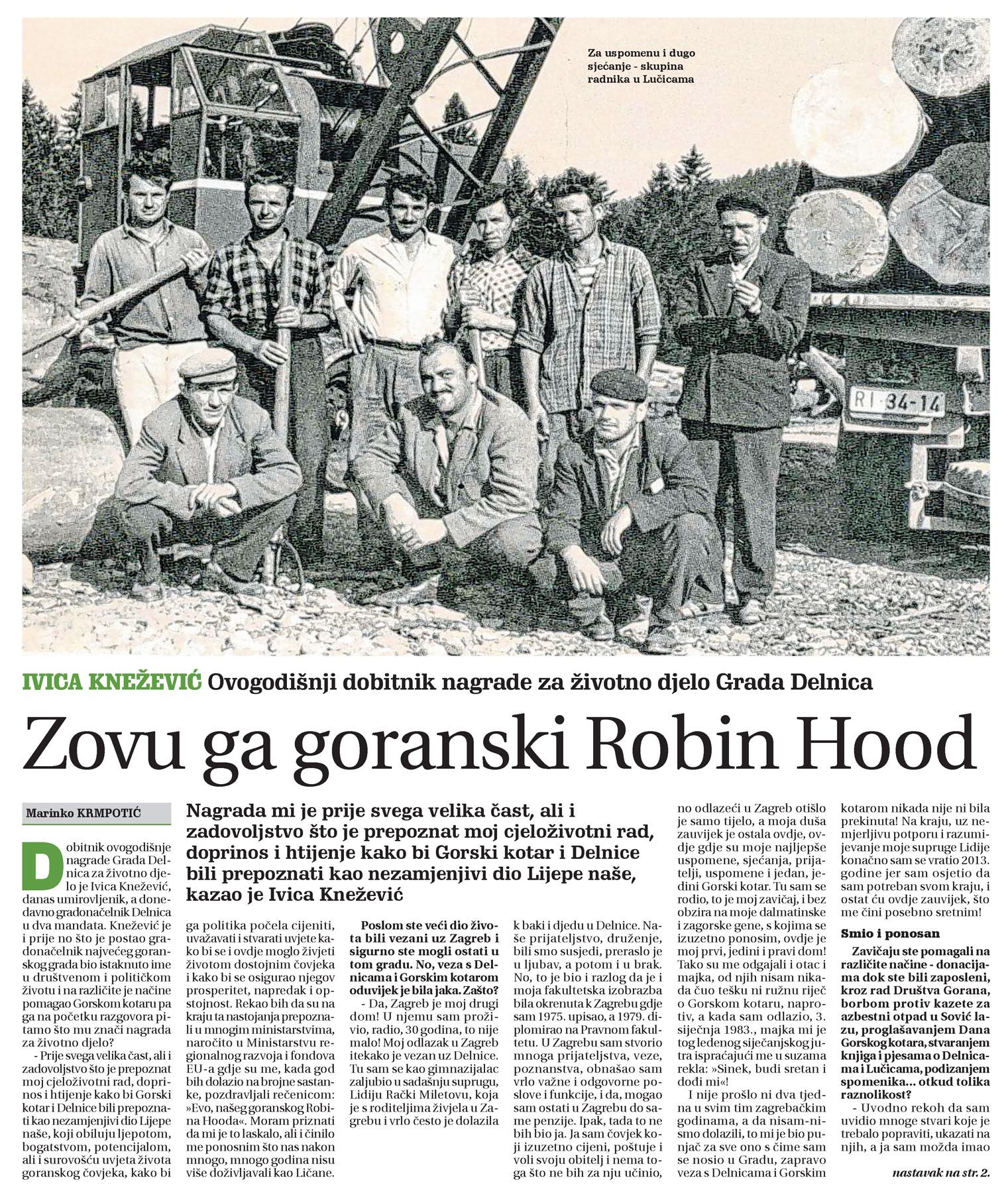 članak, goranski novi list, Ivica Knežević, Dobitnik nagrade za životno djelo Grada Delnica, Zovu ga goranski robin hood