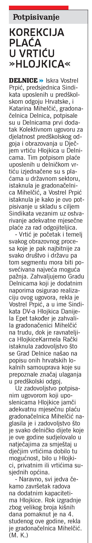 Korekcija plaća u vrtiću "Hlojkica", grad delnice, dječji vrti hlojkica delnice