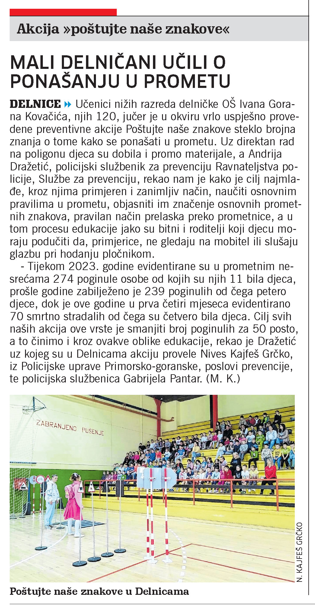 Akcija "poštujte naše znakove", članak, novi list