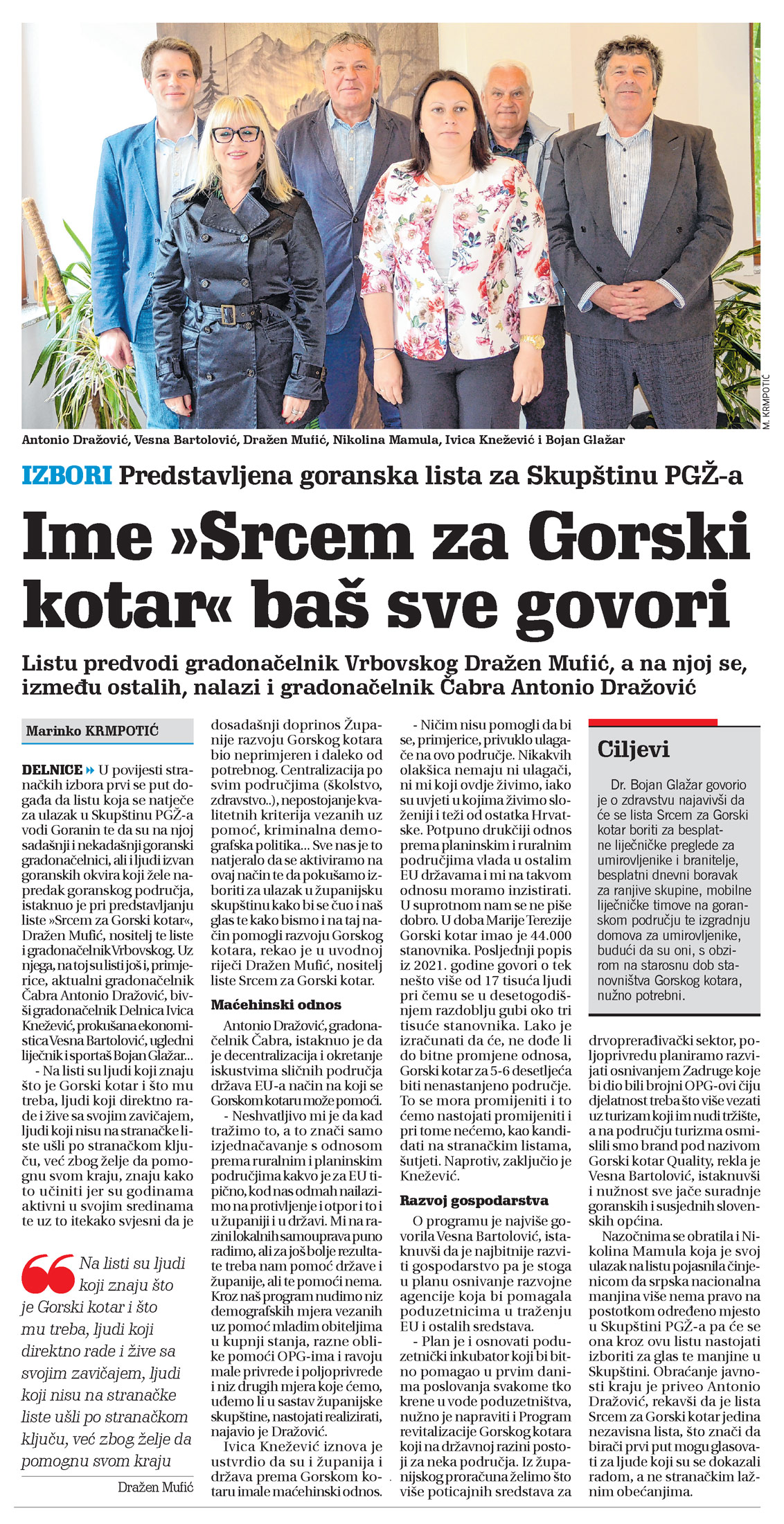 Srcem za Gorski kotar: Predstavljena goranska lista za Skupštinu PGŽ-a, članak, novi list