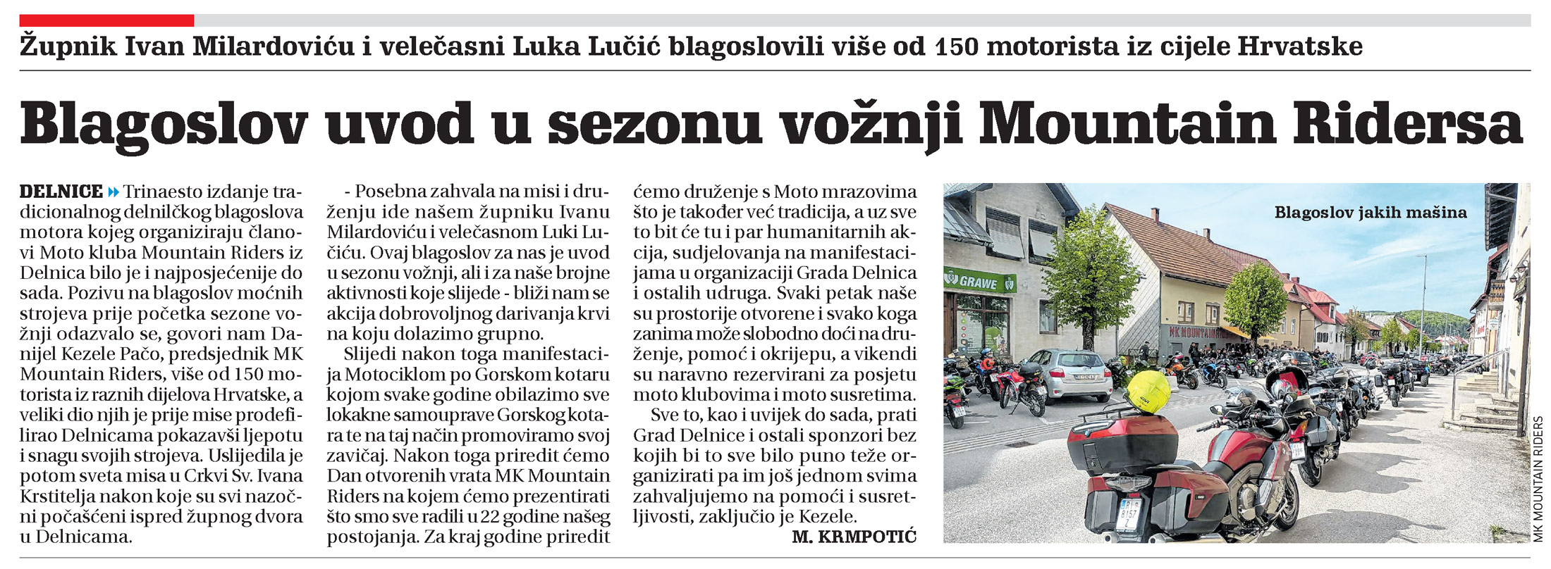 Župnik Ivan Milardović i velečasni Luka Lučić blagoslovili više od 150 motorista iz cijele Hrvatske, članak, novi list