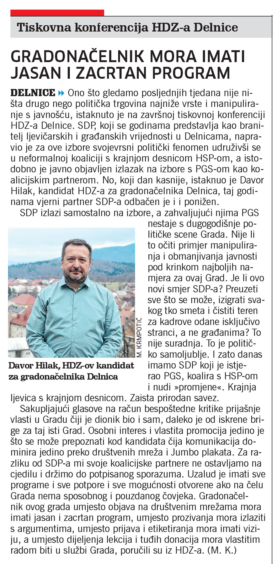 Tiskovna konferencija HDZ-a Delnice, članak, novi list