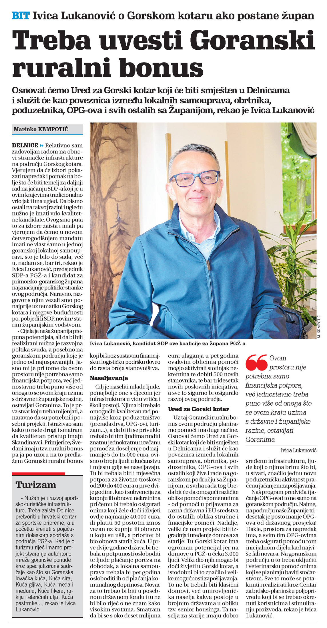 Ivica Lukanović o Gorskom kotaru ako postane župan, čalank, novi list