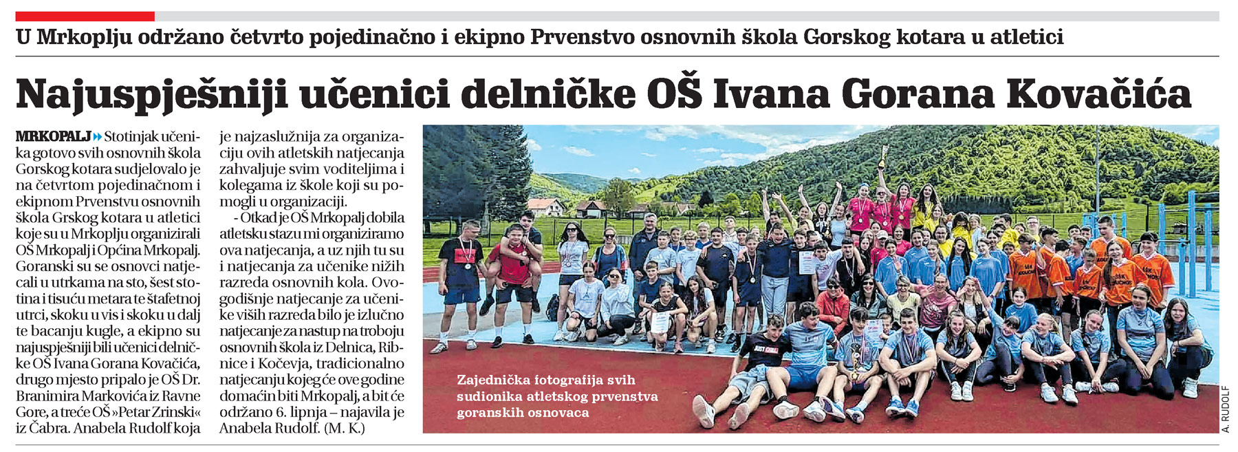 Atletika: Najuspješniji učenici delničke OŠ Ivana Gorana Kovačića, članak, novi list
