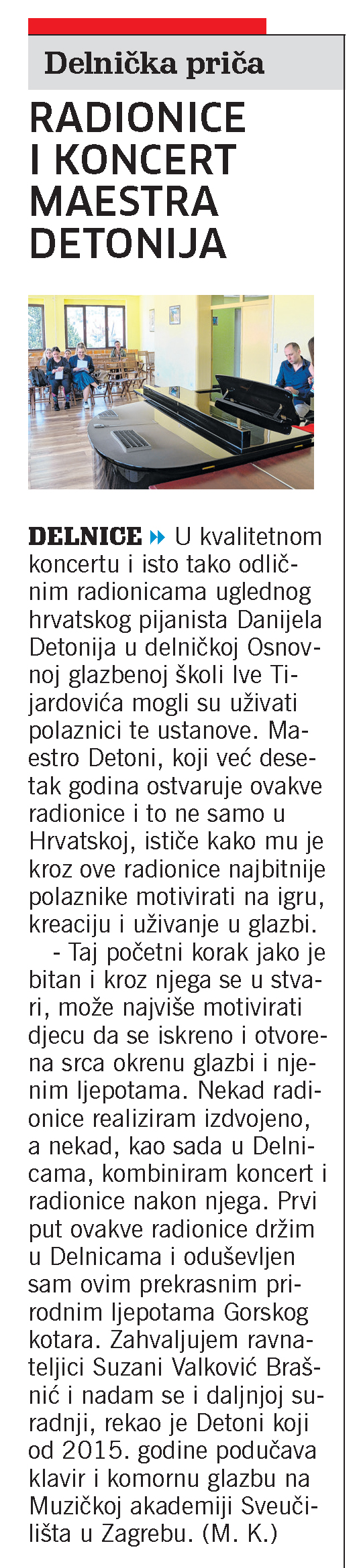 Radionice i koncert maestra Detonija, članak, novi list