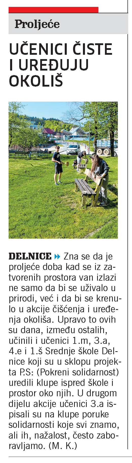 Učenici čiste i uređuju okoliš, članak, novi list