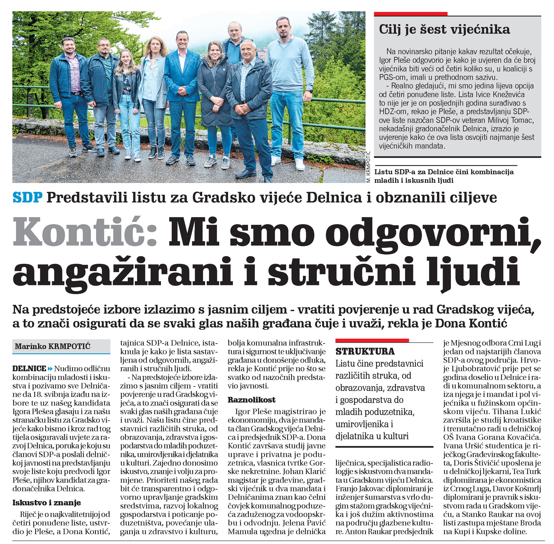 SDP Predstavili listu za Gradsko vijeće Delnica, članak, novi list