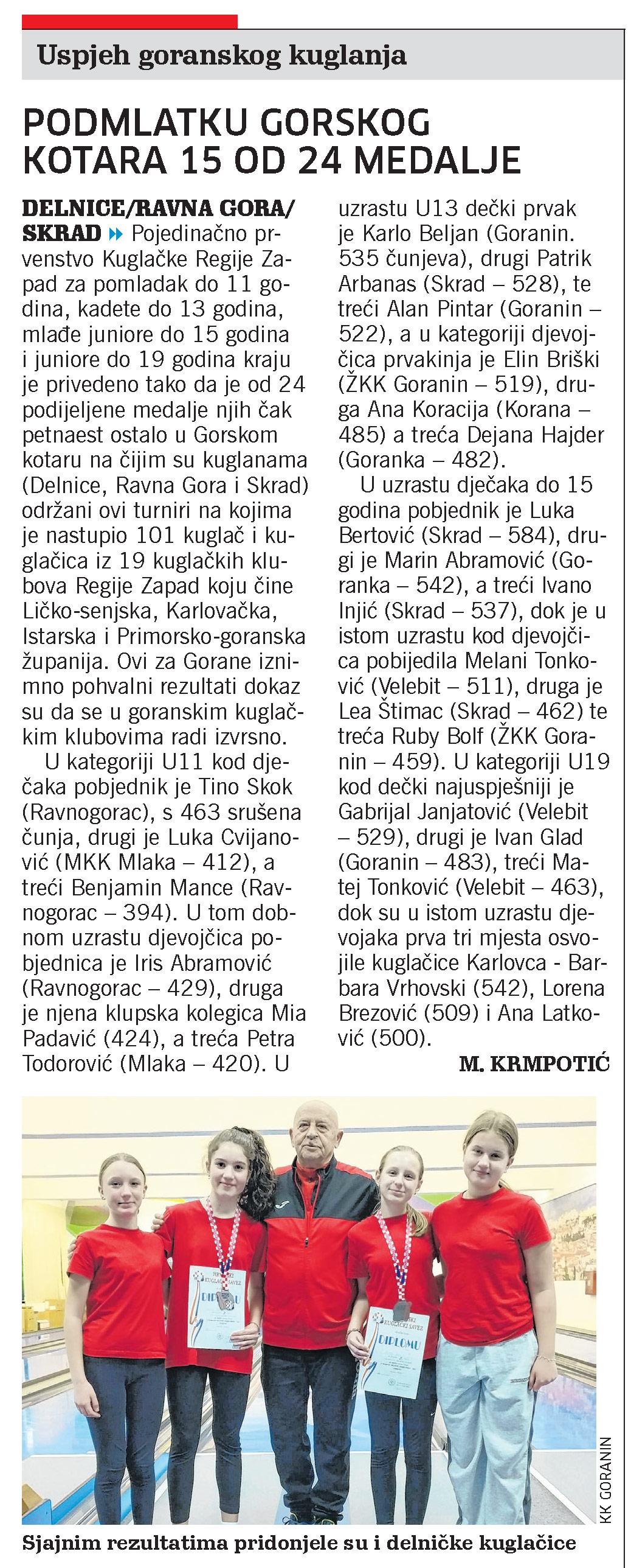Kuglanje: Podmlatku Gorskog kotara 15 od 24 medalje, članak, novi list