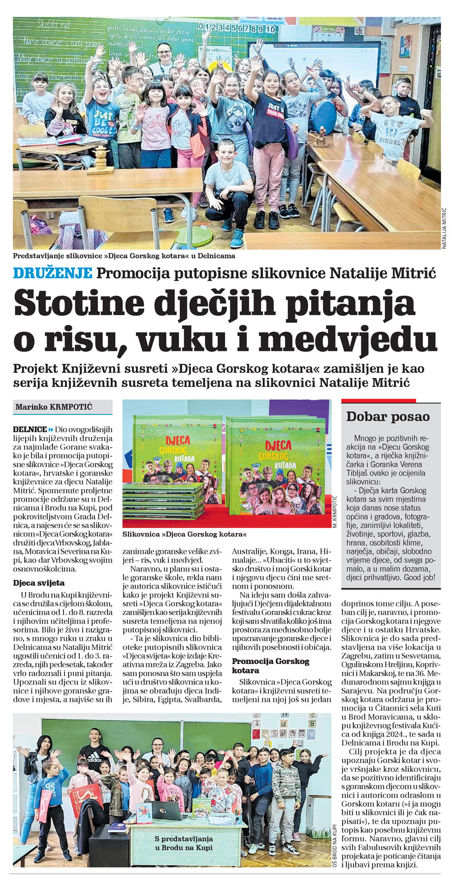 Promovija putopisne slikovnice Natalije Mitrić, članak, novi list