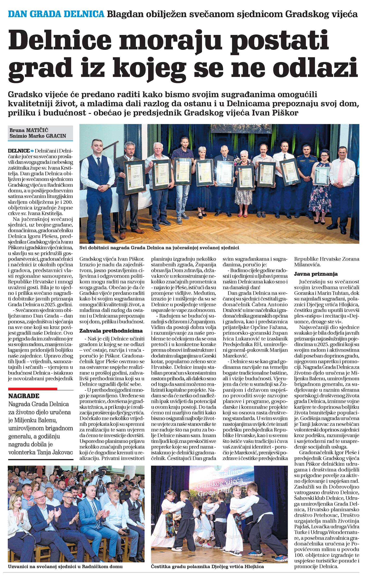 Dan grada Delnica: Blagdan obilježen svečanom sjednicom Gradskog vijeća, članak, novi list