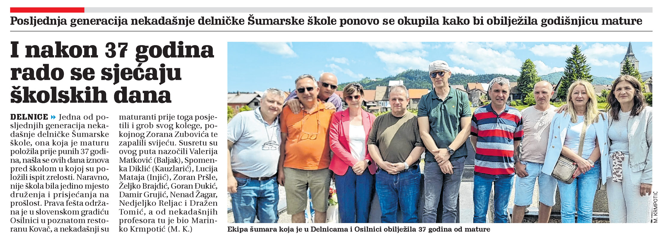 Posljednja generacija nekadašnje delničke Šumarske škole ponovo se okupila kako bi obilježila godišnjicu mature, članak, novi list