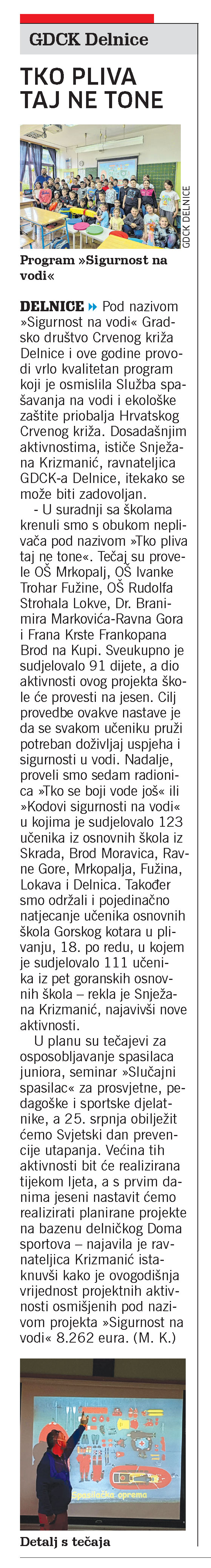GDCK Delnice - Tko pliva taj ne tone, članak, novi list