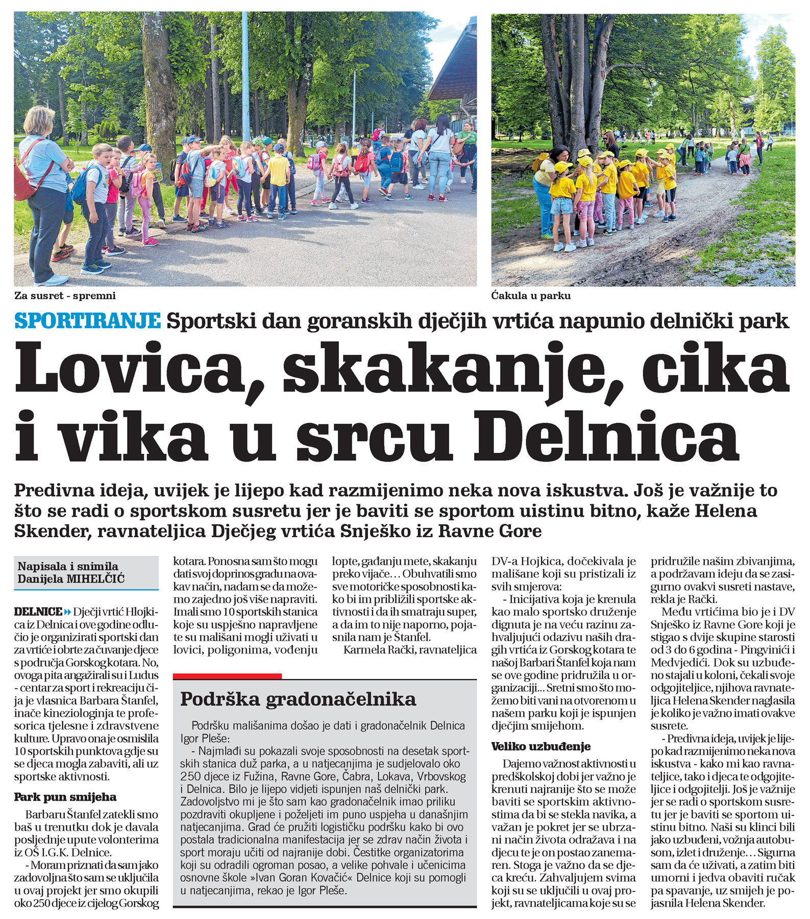 sportski dan goranskih dječjih vrtića napunio delnički park, članak, novi list