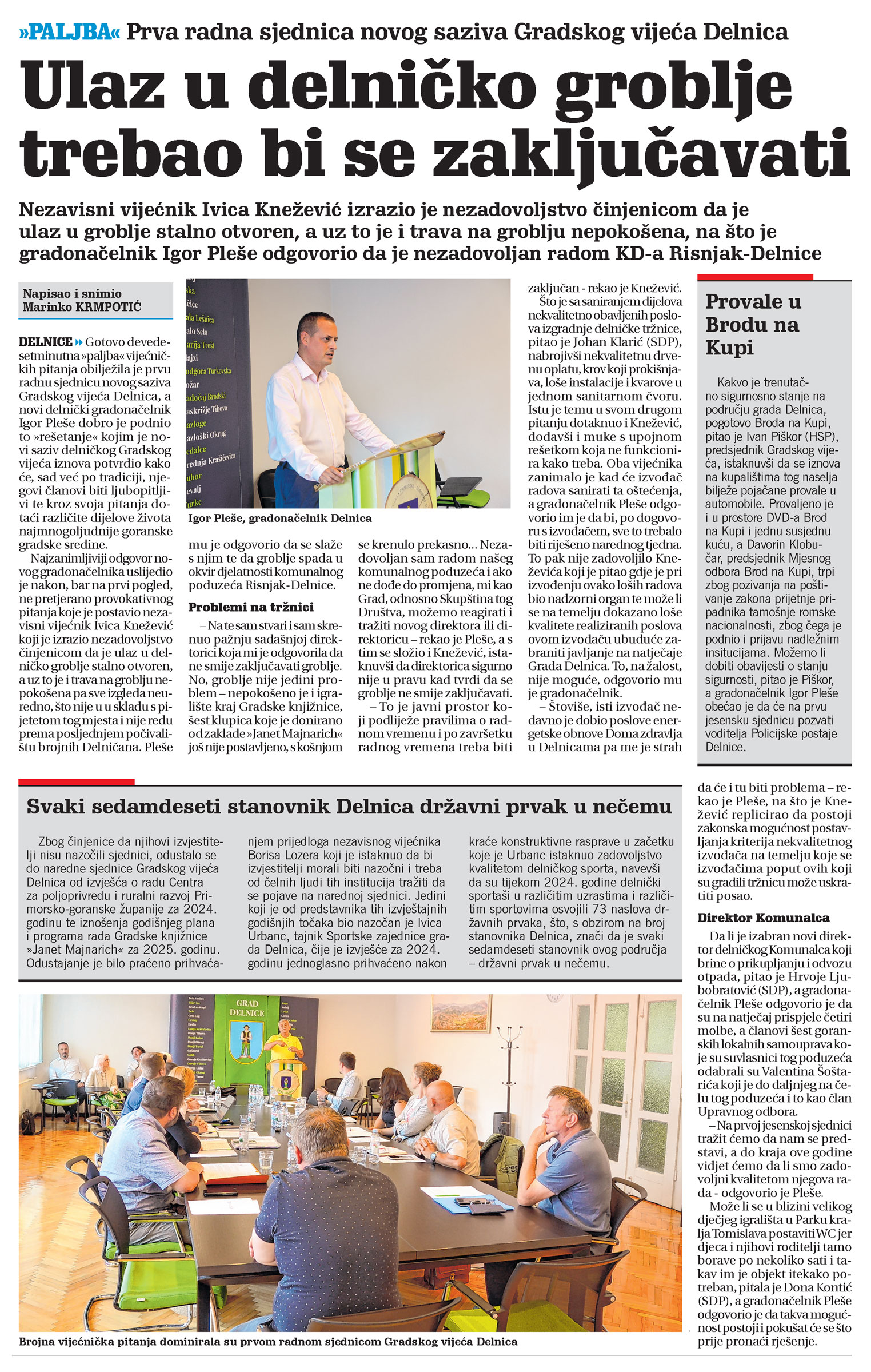 Prva radna sjednica novog saziva Gradskog vijeća Delnica, članak, novi list