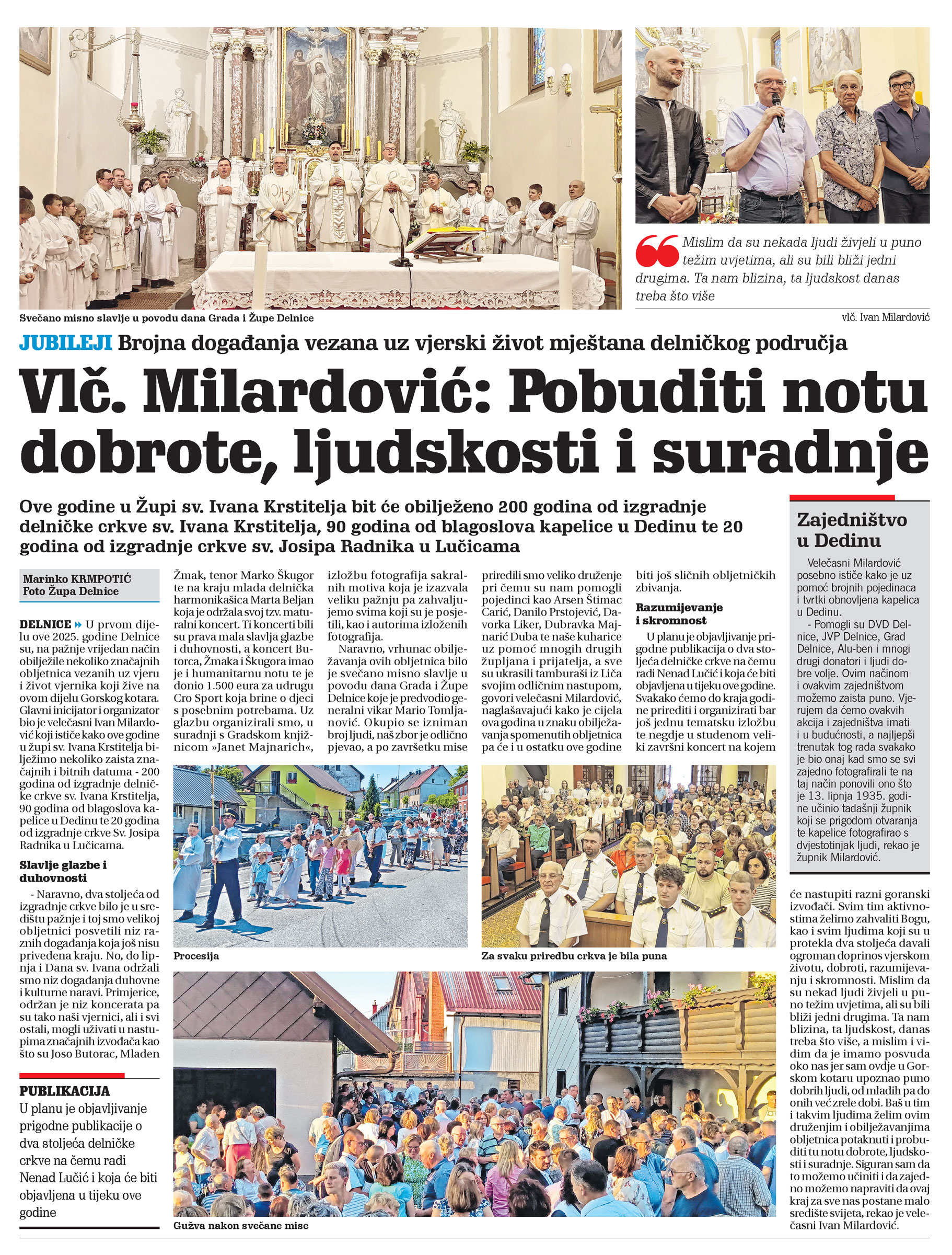 Jubileji: Brojna događanja vezana uz vjerski život mještana delničkog područja, članak, novi list
