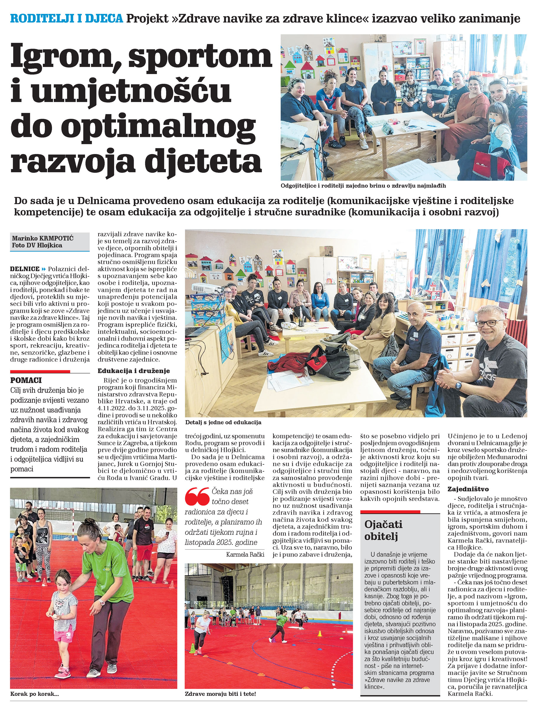 Projekt "zdrave navike za zdrave klince" izazvao veliko zanimanje, članak, novi list
