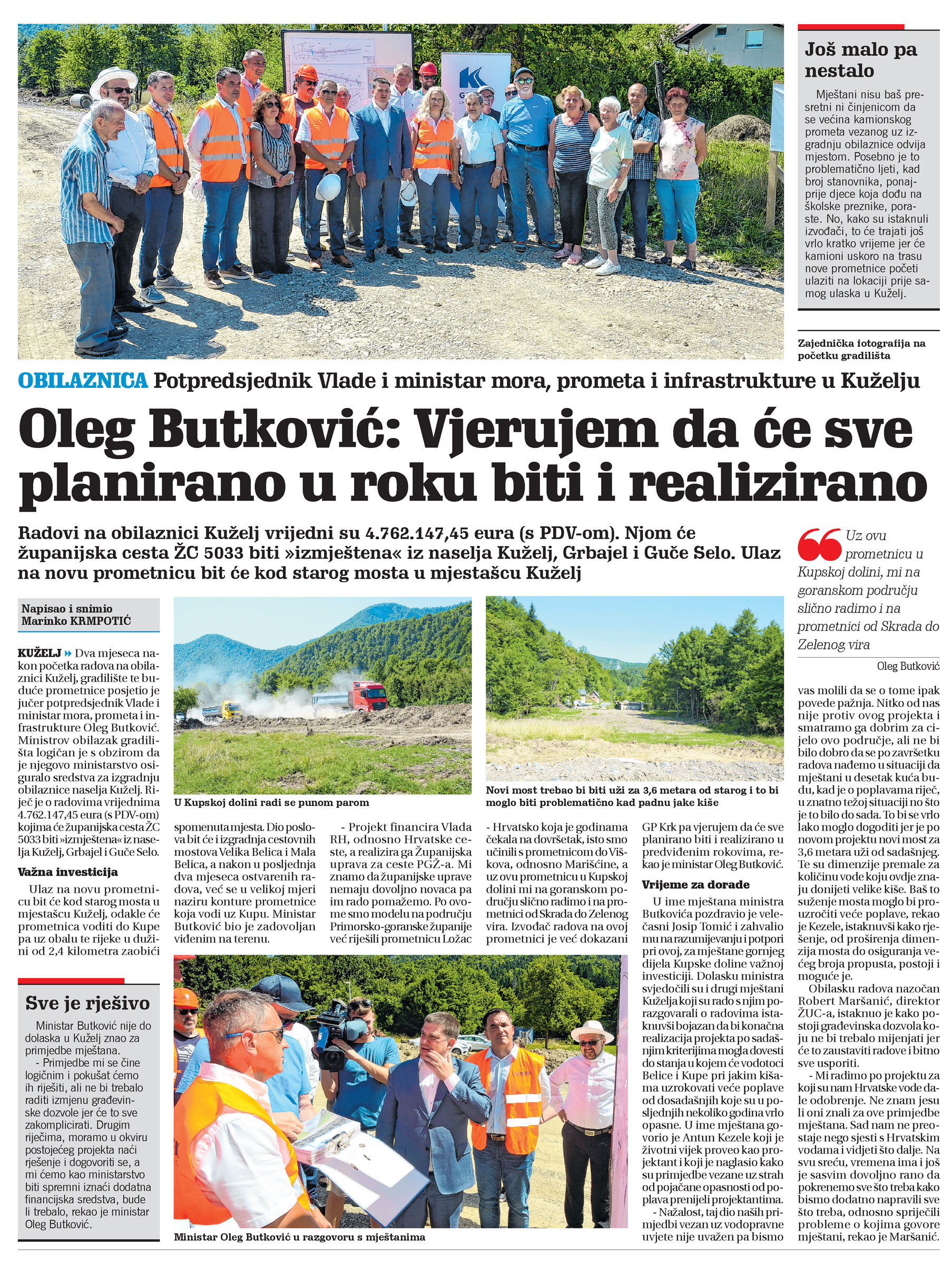 Podpredsjednik Vlade i ministar mora, prometa i infrastrukture u Kuželju, članak, novi list