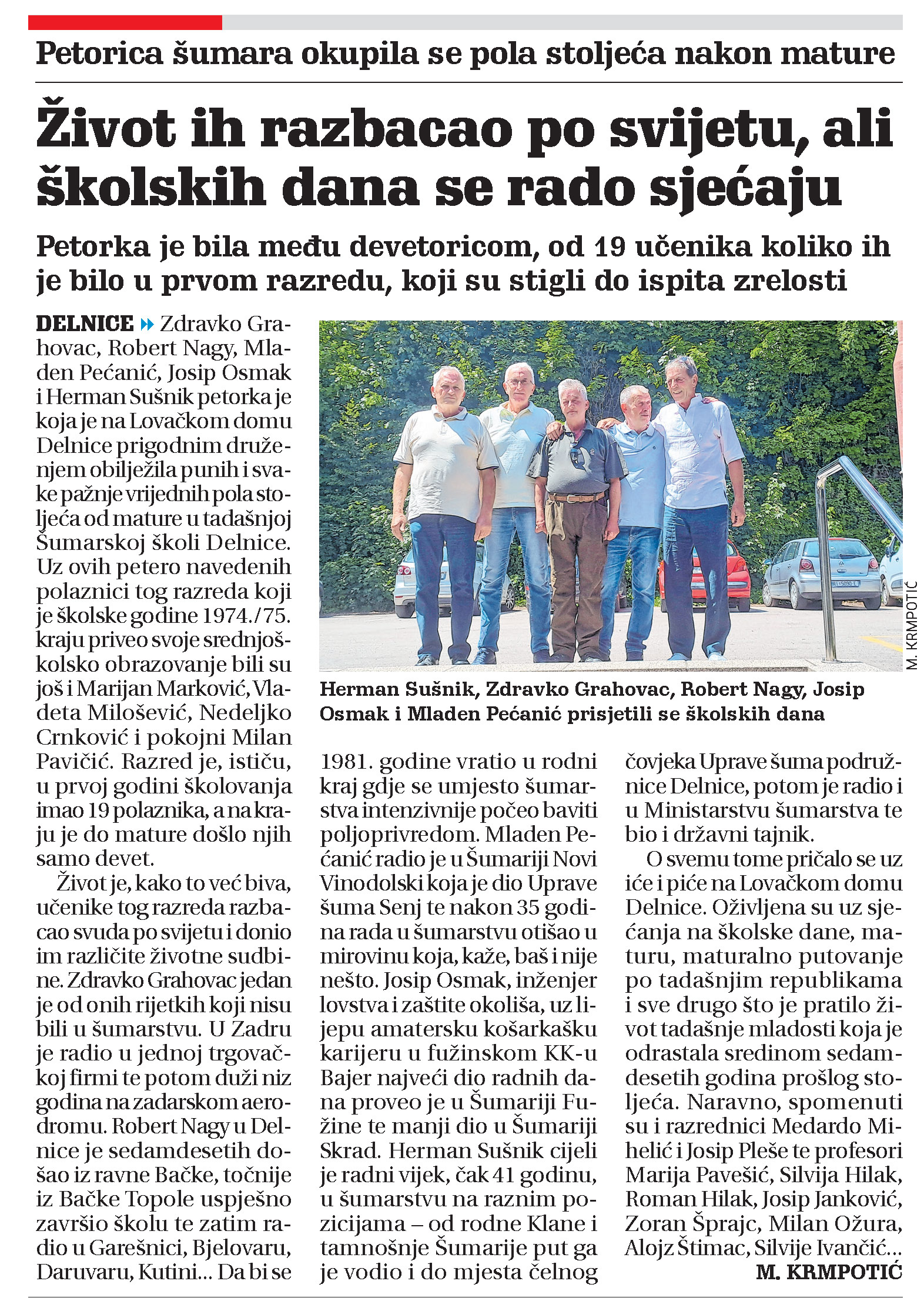 Petorica šumara okupila se pola stoljeća nakon mature, članak, novi list