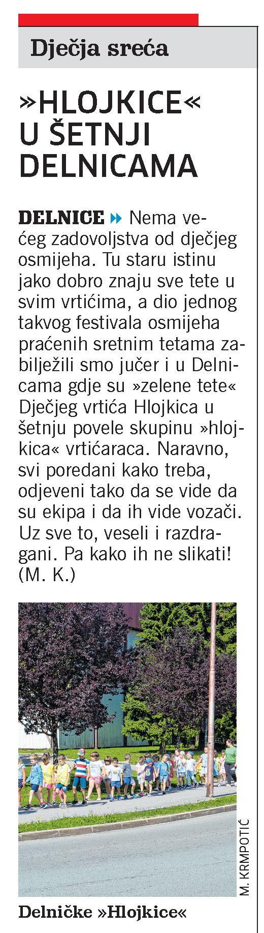 "Hlojkice" u šetnji Delnicama, članak, novi list