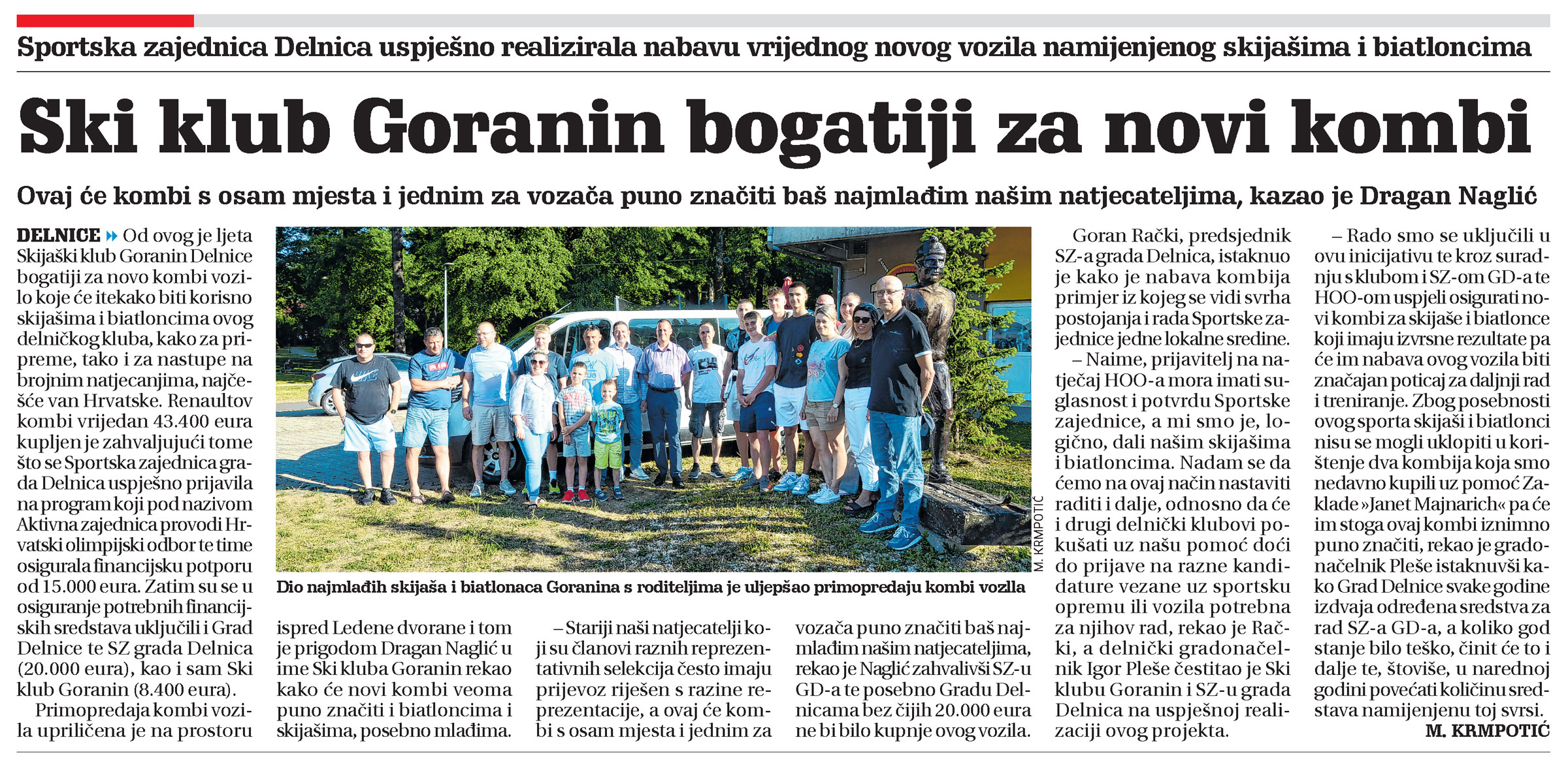 Sportska zajednica Delnica uspješno realizirala nabavu vrijednog novog vozila namijenjenog skijašima i bitaloncima, članka, novi list