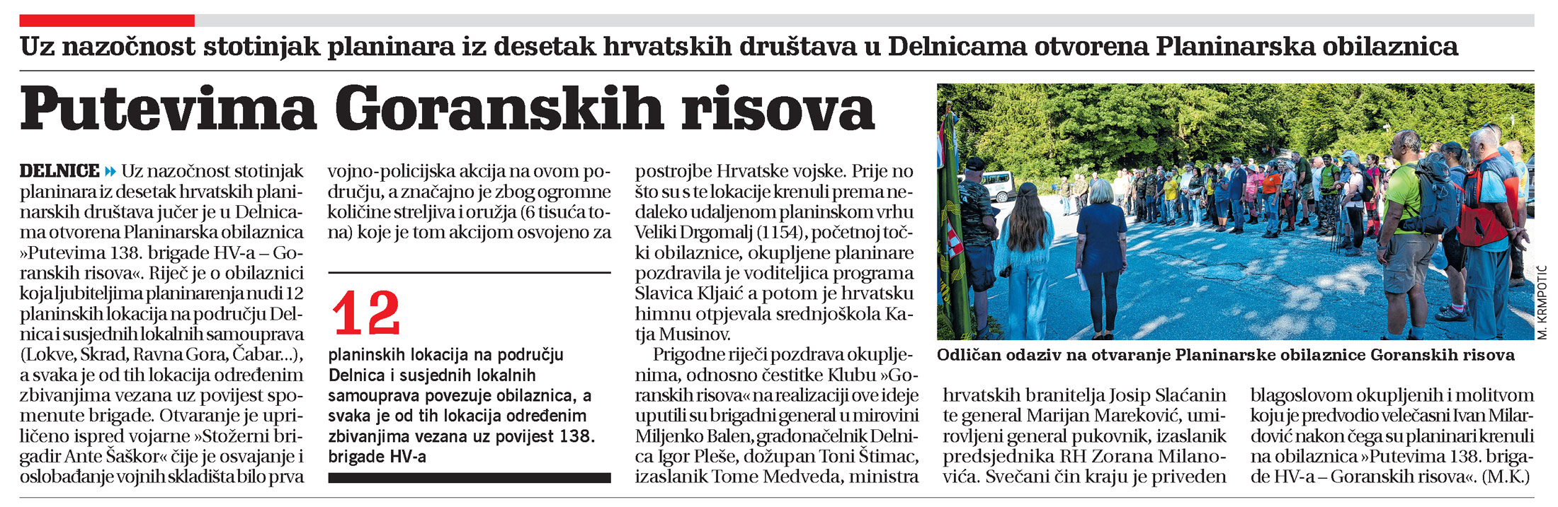 U Delnicama otvorena Planinarska obilaznica Putevima Goranskih risova, člnak, novi list