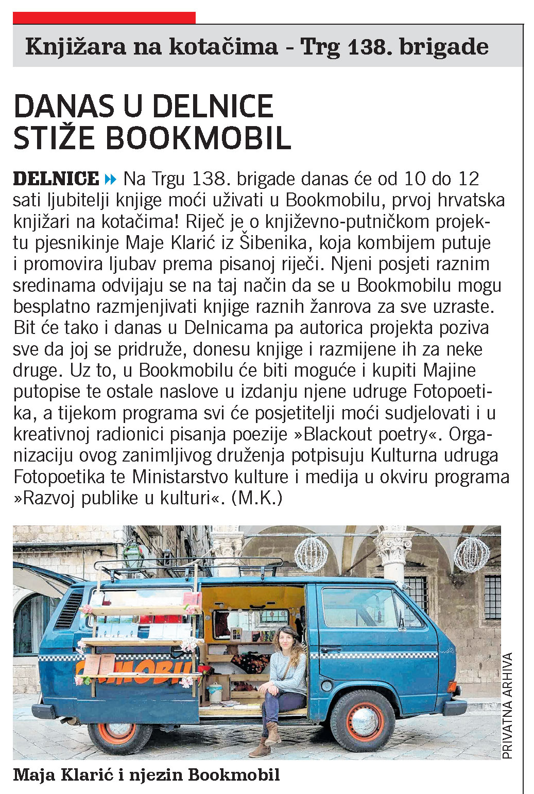 Knjižara na kotačima - Trg 138. brigade, članka, novi list, delnice, bookmobil, Maja Klarić