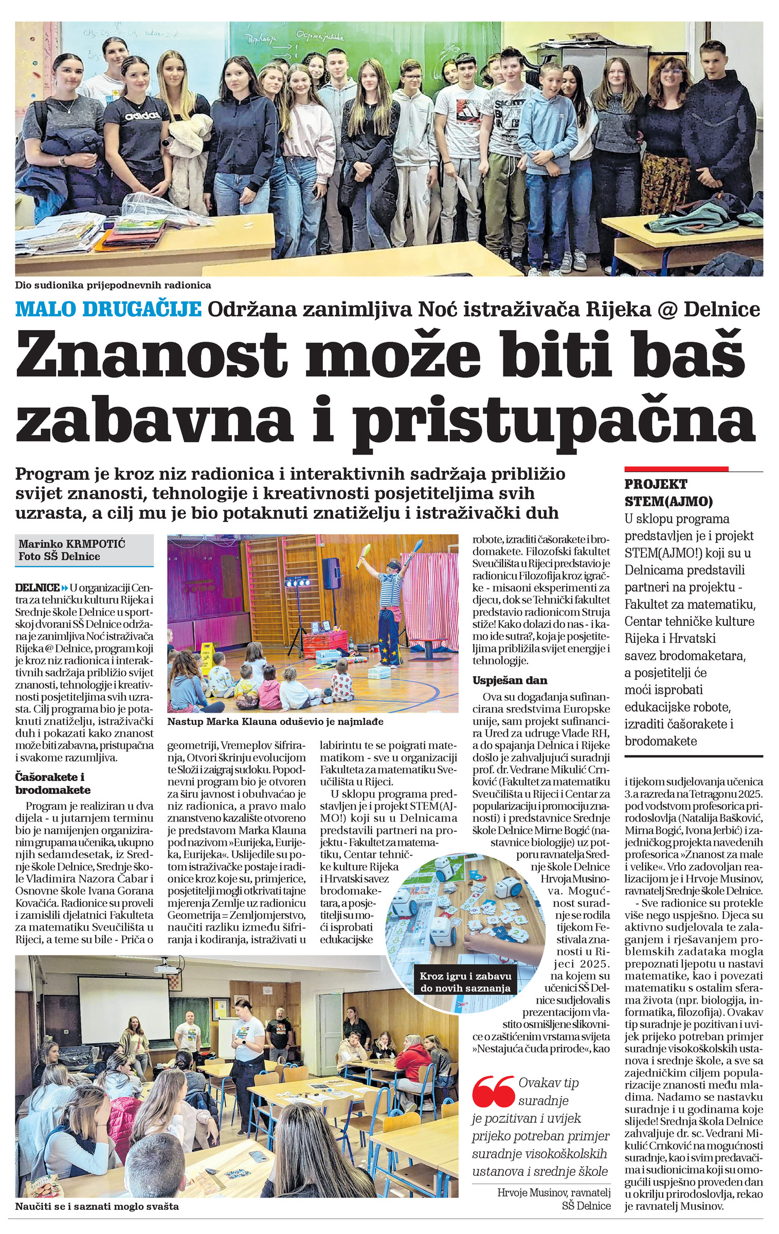 Održana zanimljiva Noć istraživača Rijeka @ Delnice, članak, novi list