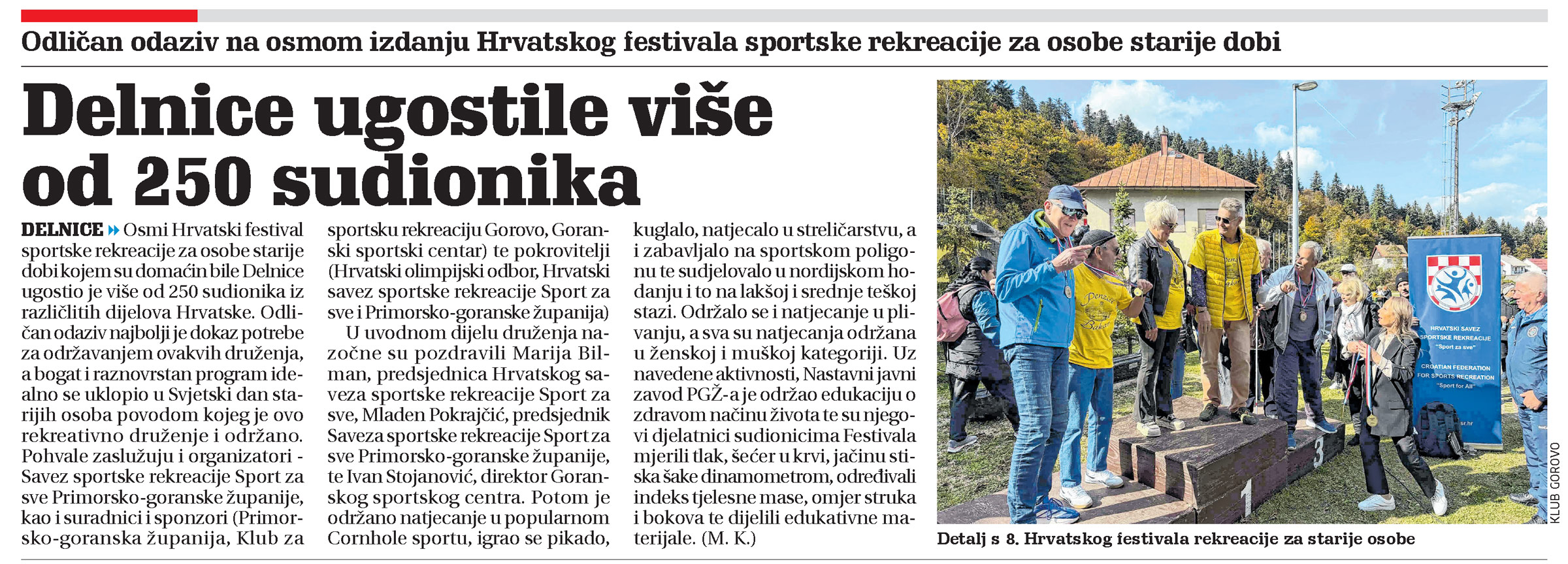 Odličan odaziv na osmom izdanju Hrvatskog festivala sportske rekreacije za osobe starije dobi, članak, novi list