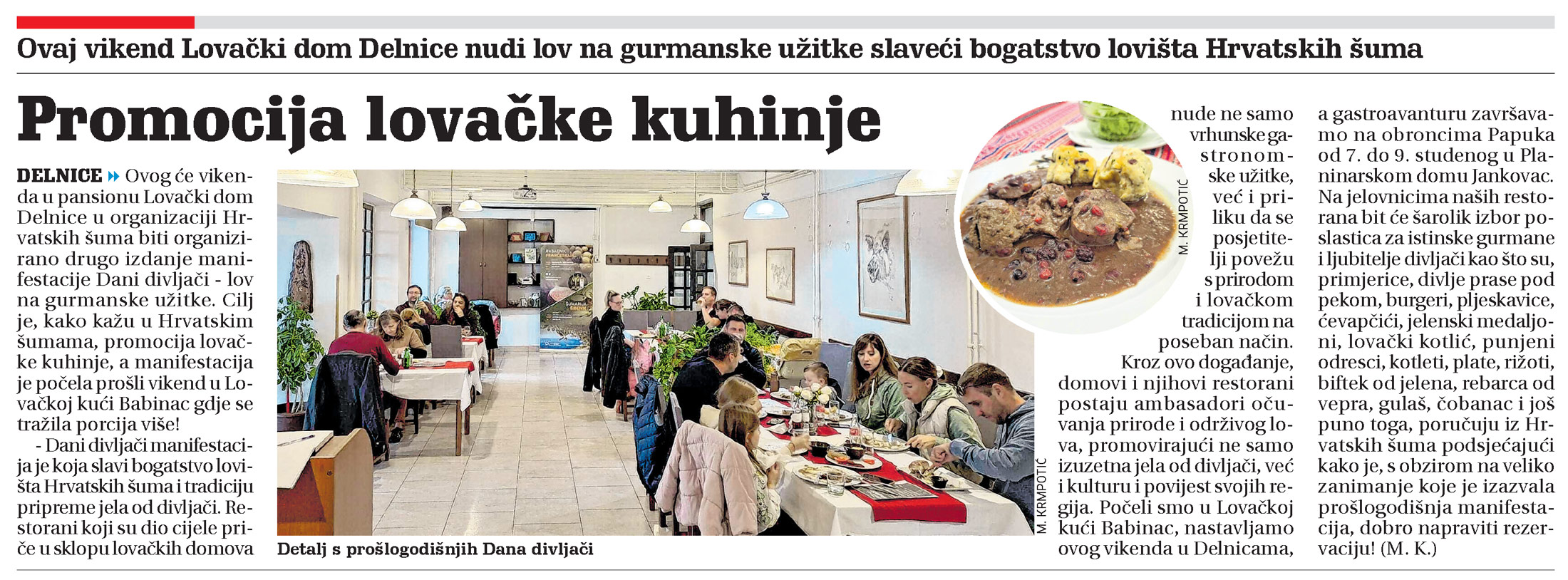 Ovaj vikend Lovački dom Delnice nudi lov na gurmanske užitke slaveći bogatstvo lovište Hrvatskih šuma, članak, novi list