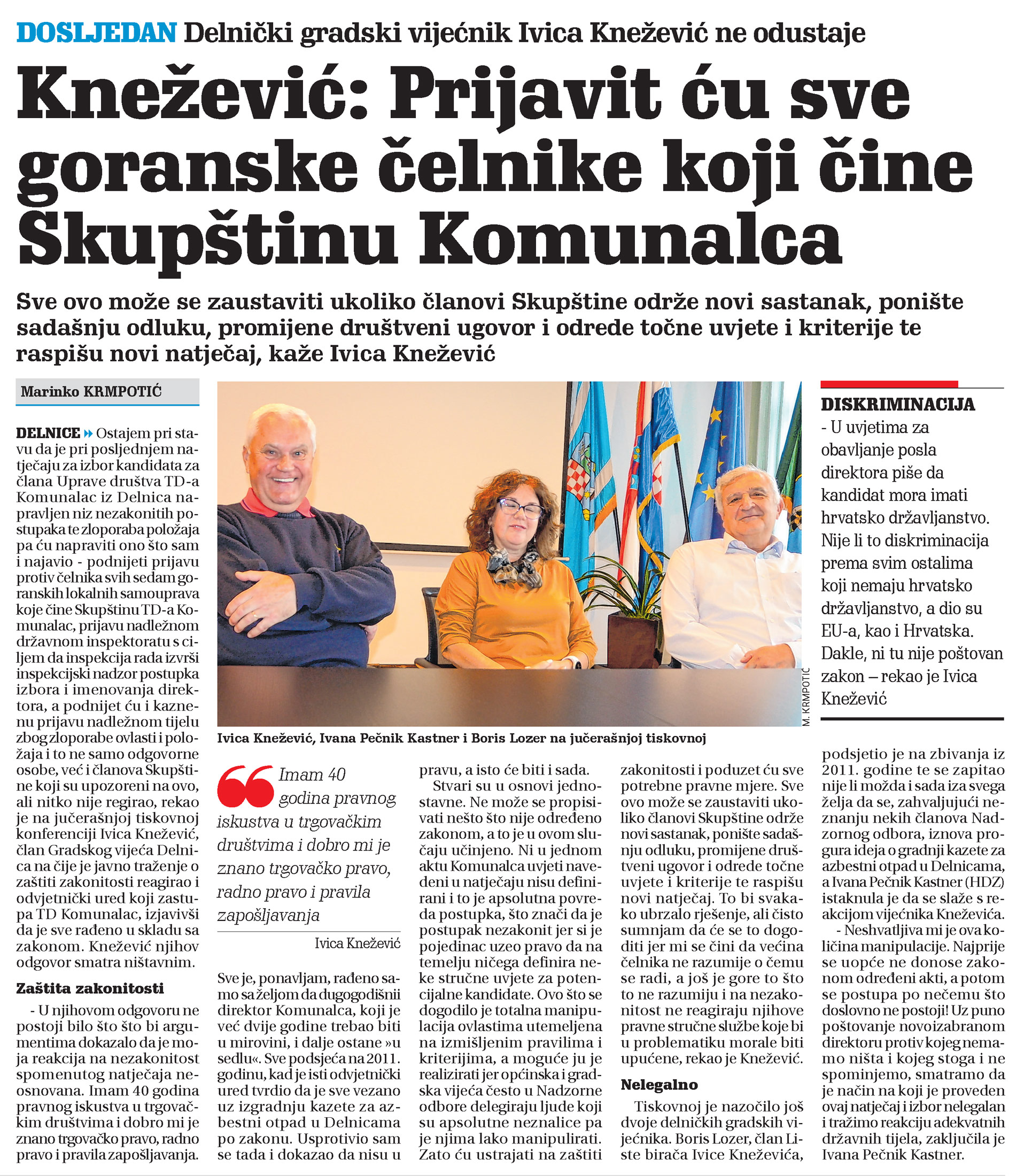 Knežević: Prijavit ću sve goranske čelnike koji čine Skupštinu Komunalca, članak, novi list, Ivica Knežević
