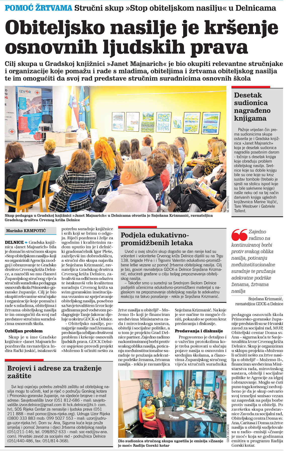 Stručni skup "Stop obiteljskom nasilju u Delnicama", članak, novi list