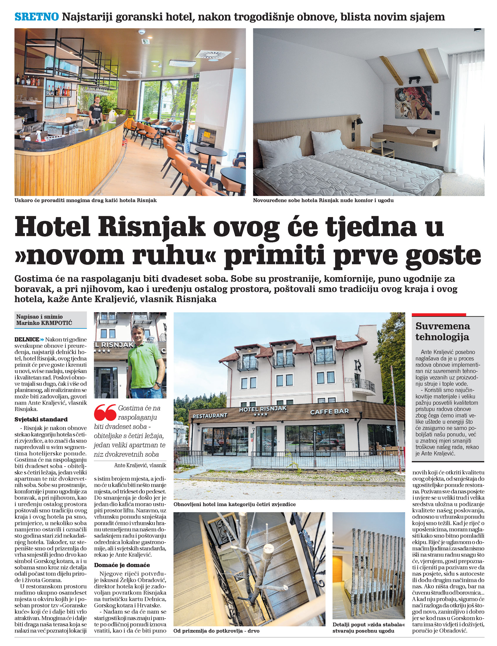 Hotel Risnjak ovog će tjedna u "novom ruhu" primiti prve goste, članak, novi list