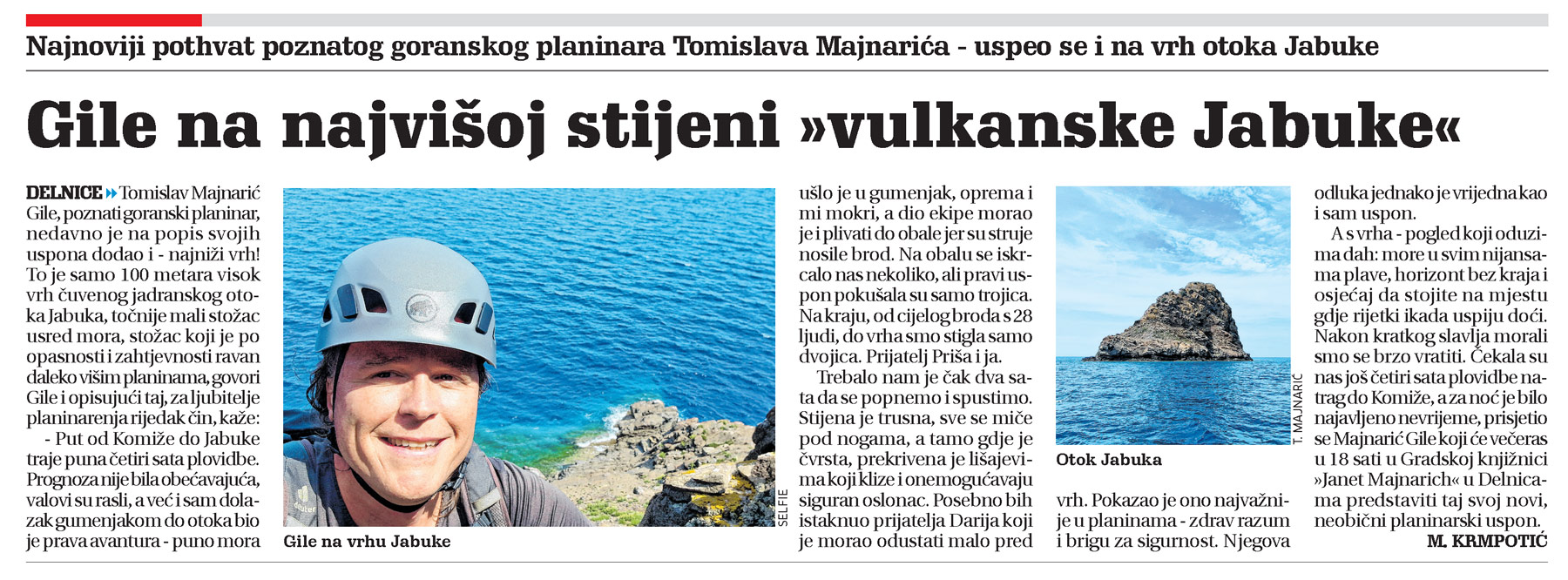Gile na najvišoj stijeni "vulkanske Jabuke", članak, novi list