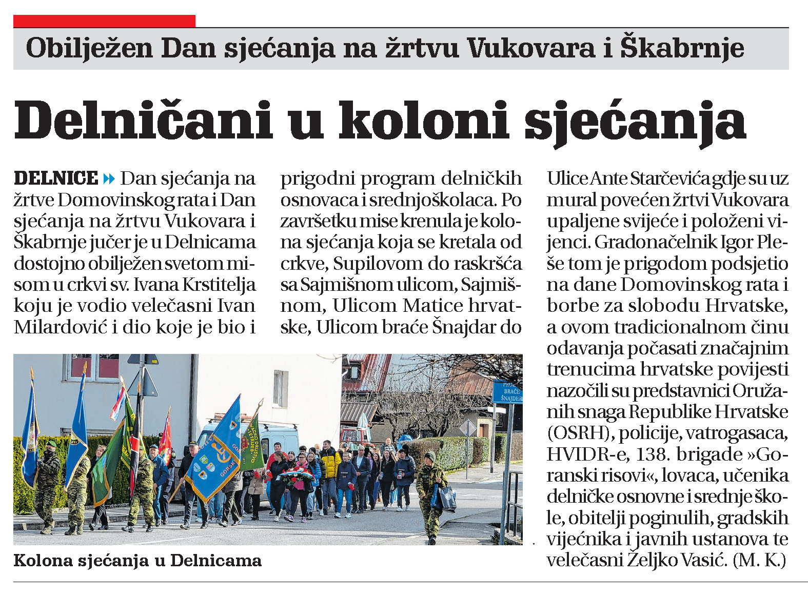 Obilježen Dan sjećanja na žrtvu Vukovara i Škabrnje, članak, novi list