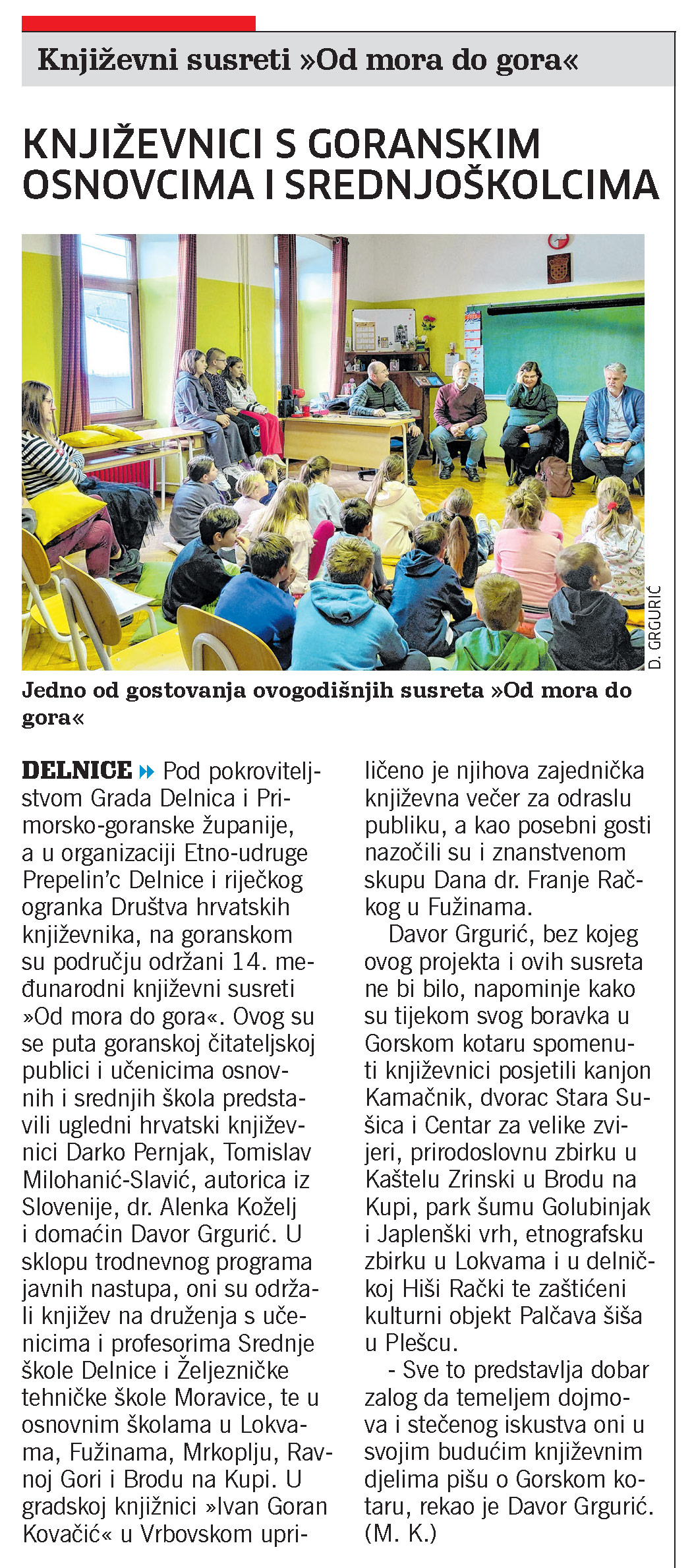 Književni susreti "Od mora do gora", članak, novi list