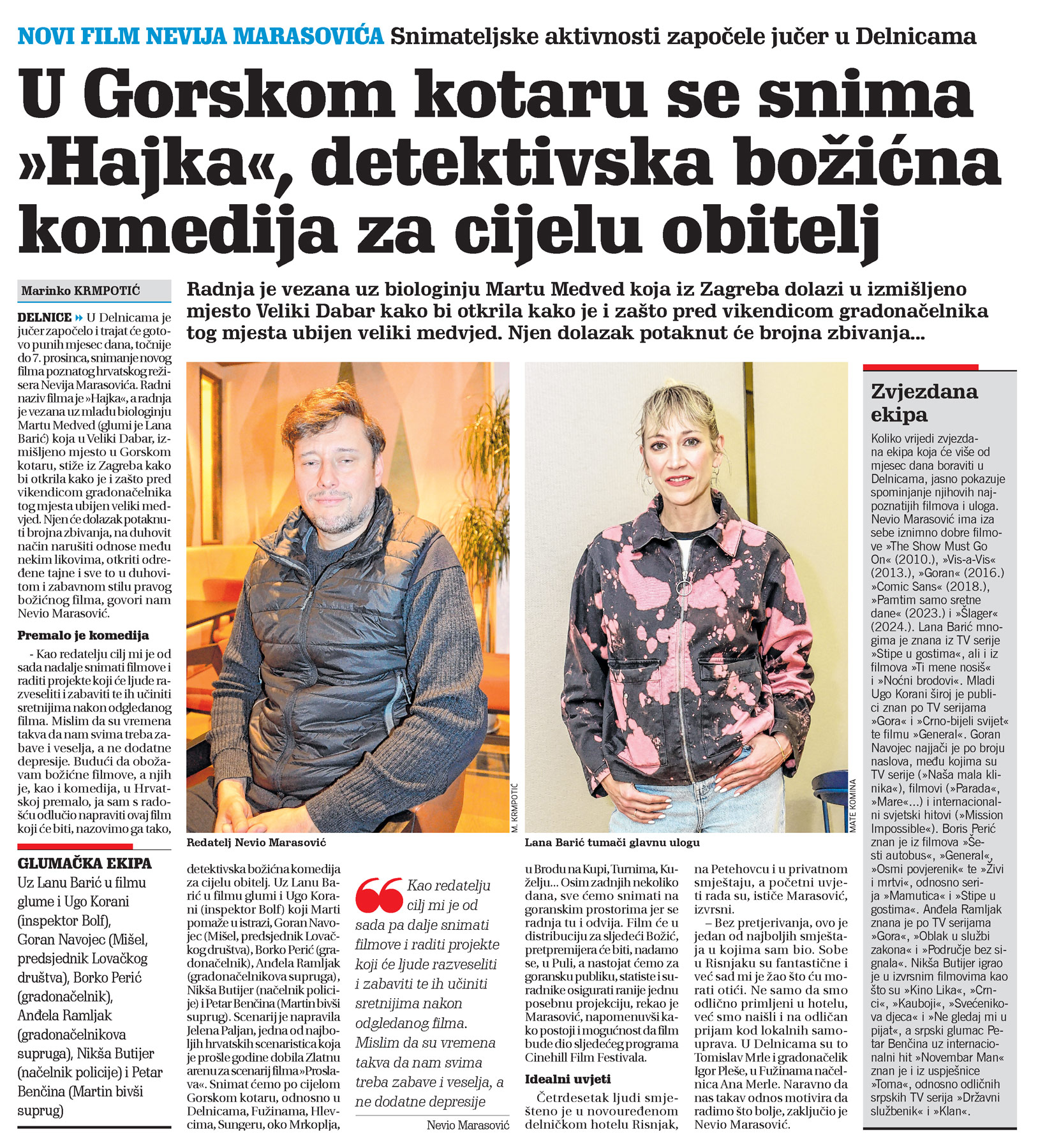 U Gorskom kotaru se snima "Hajka, detektivska božićna komedija za cijelu obitelj, članak, novi list