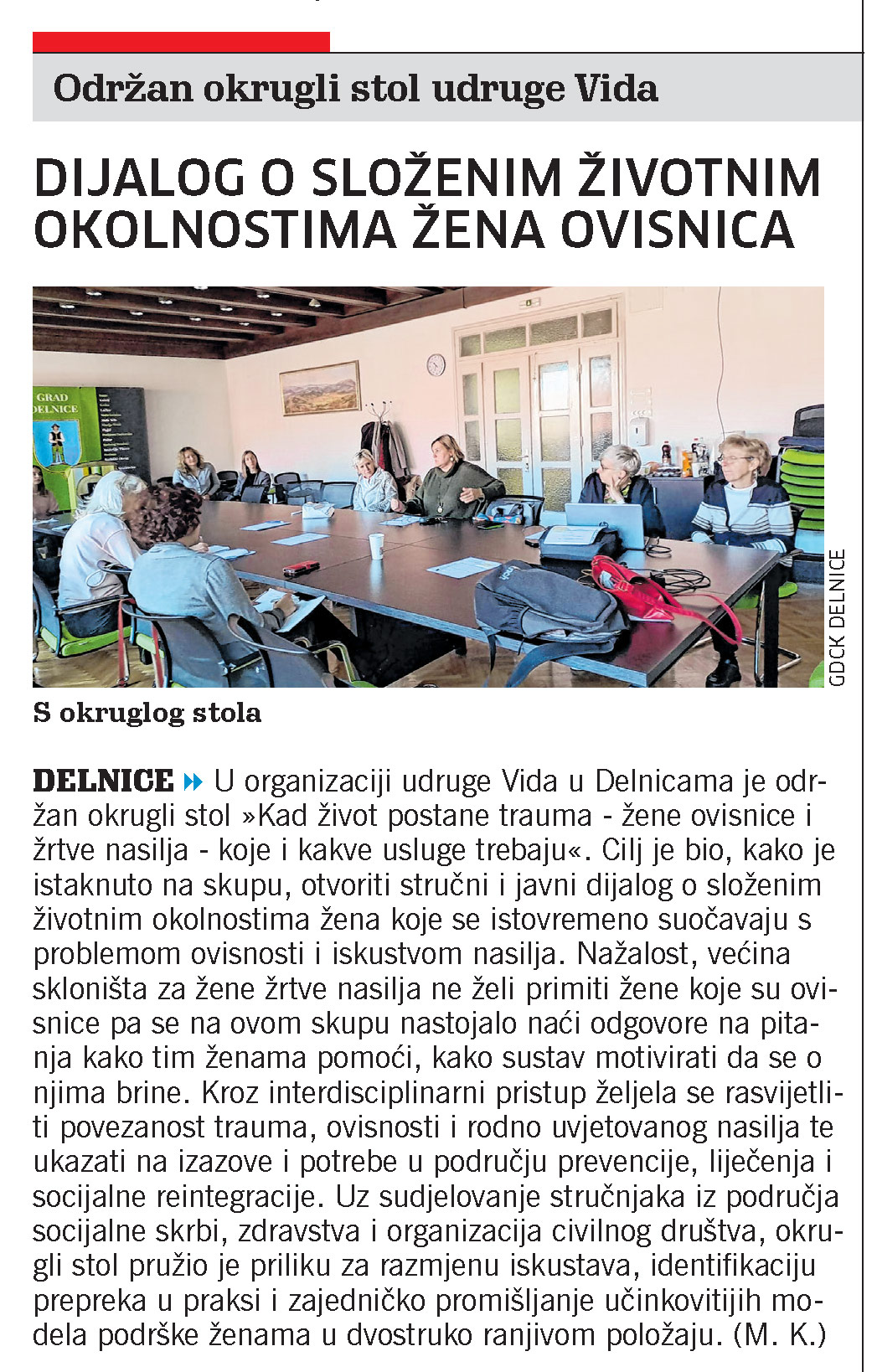 Održan okrugli stol udruge Vida: dijalog o složenim okolnostima žena ovisnica, članak, novi list