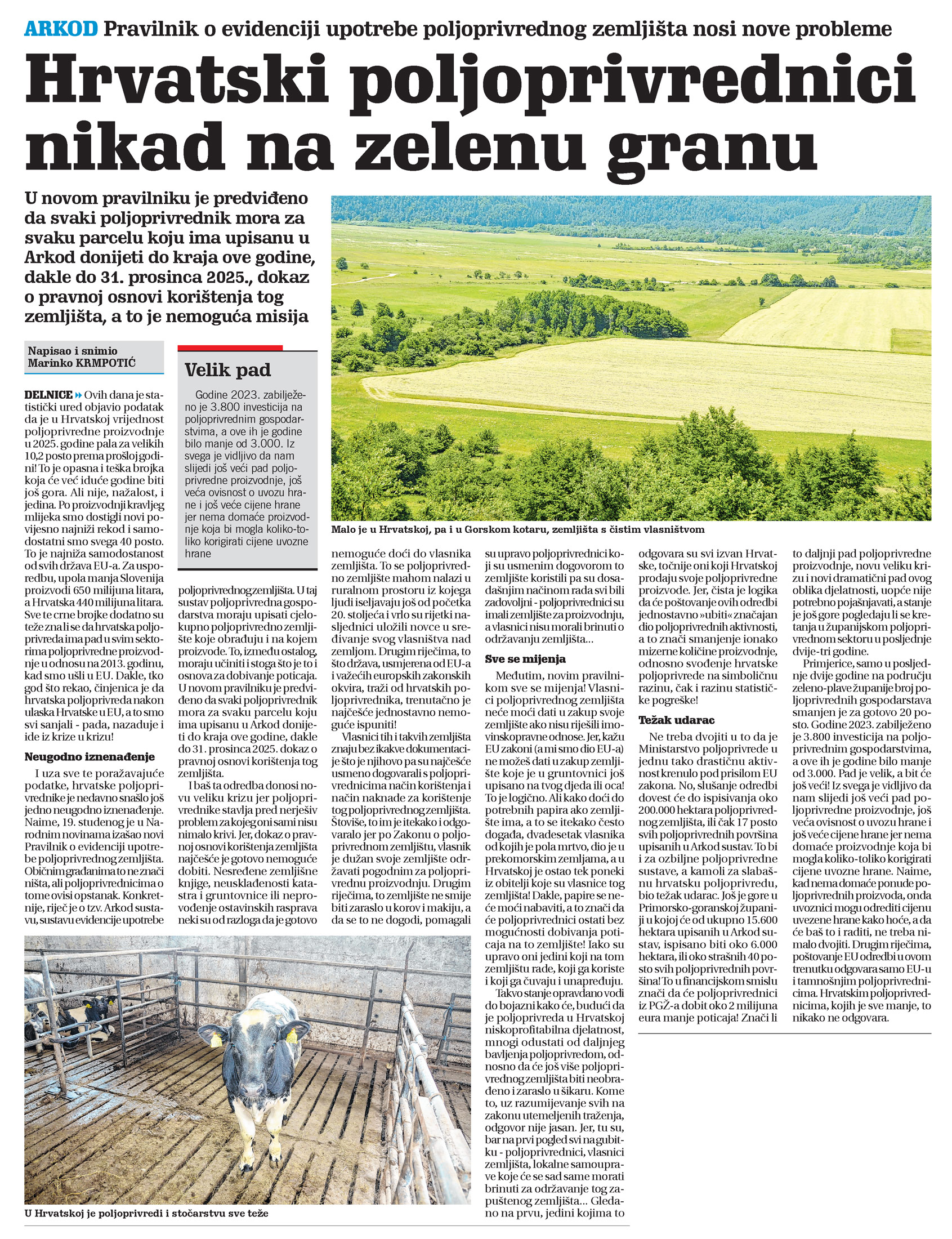 ARKOD: Hrvatski poljoprivrednici nikad na zelenu granu, članak, novi list