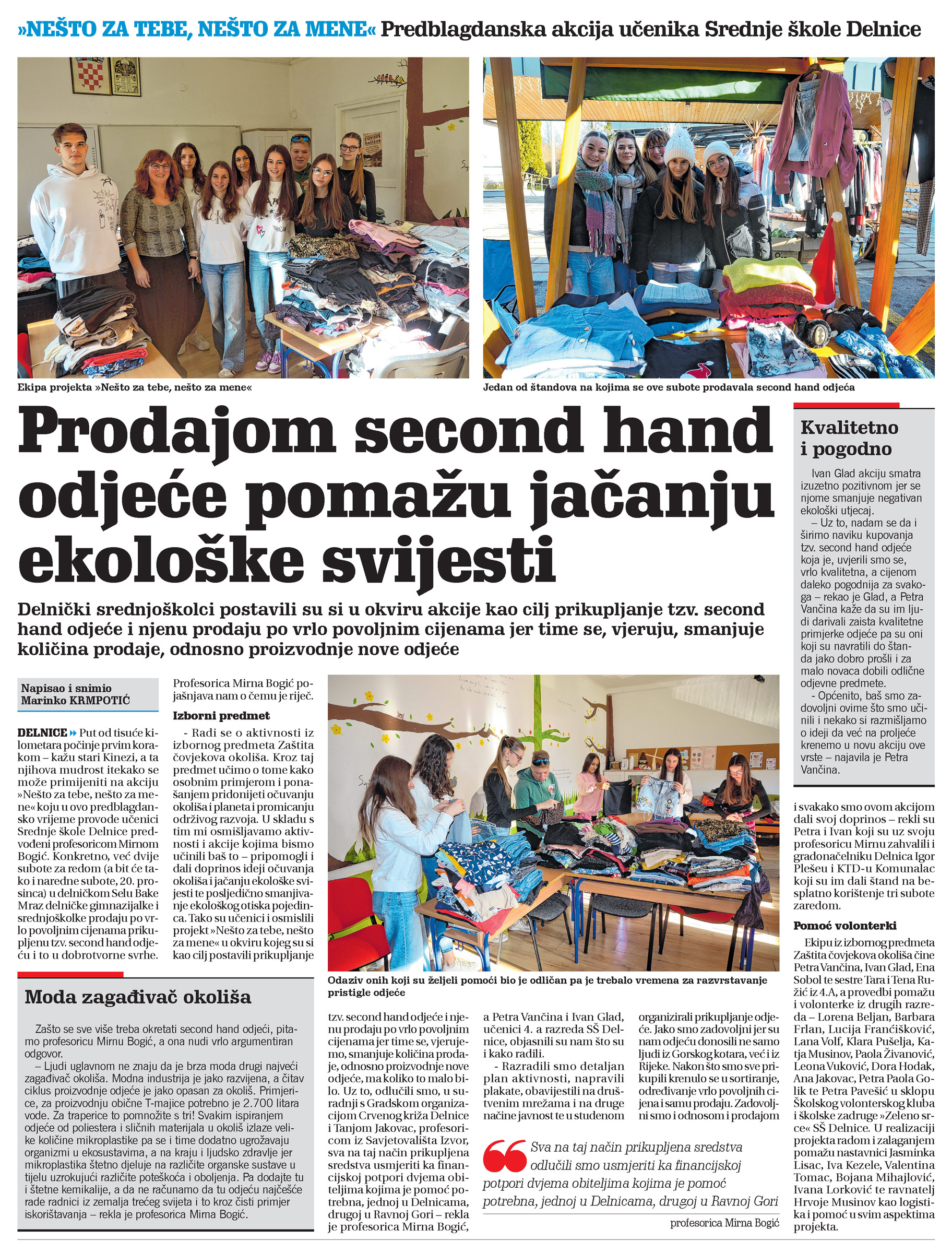 "Nešto za tebe, nešto za mene" Predblagdanska akcija učenika Srednje škole Delnice, članak, novi list