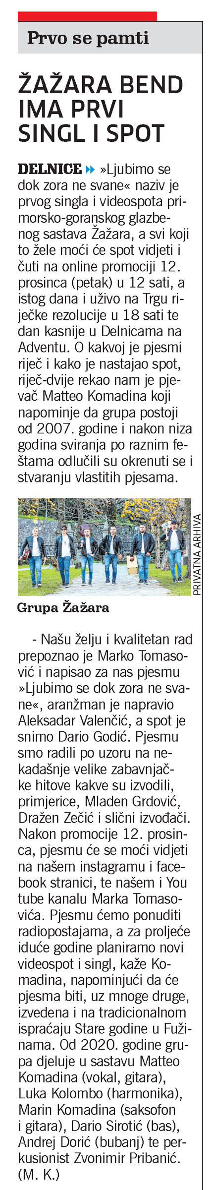 Žažara ima prvi singl i spot, članak, novi list