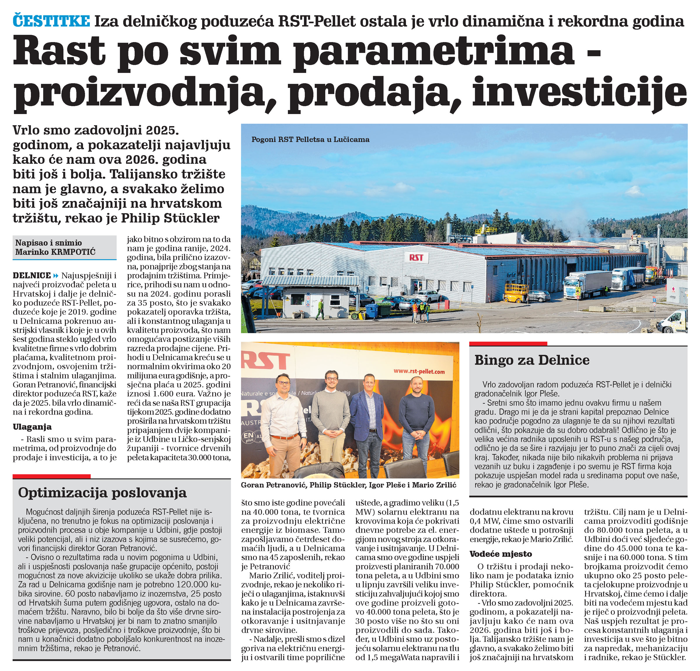 Iza delničkog poduzeća RST-Pellet ostala je vrlo dinamična i rekordna godina, članak, novi list
