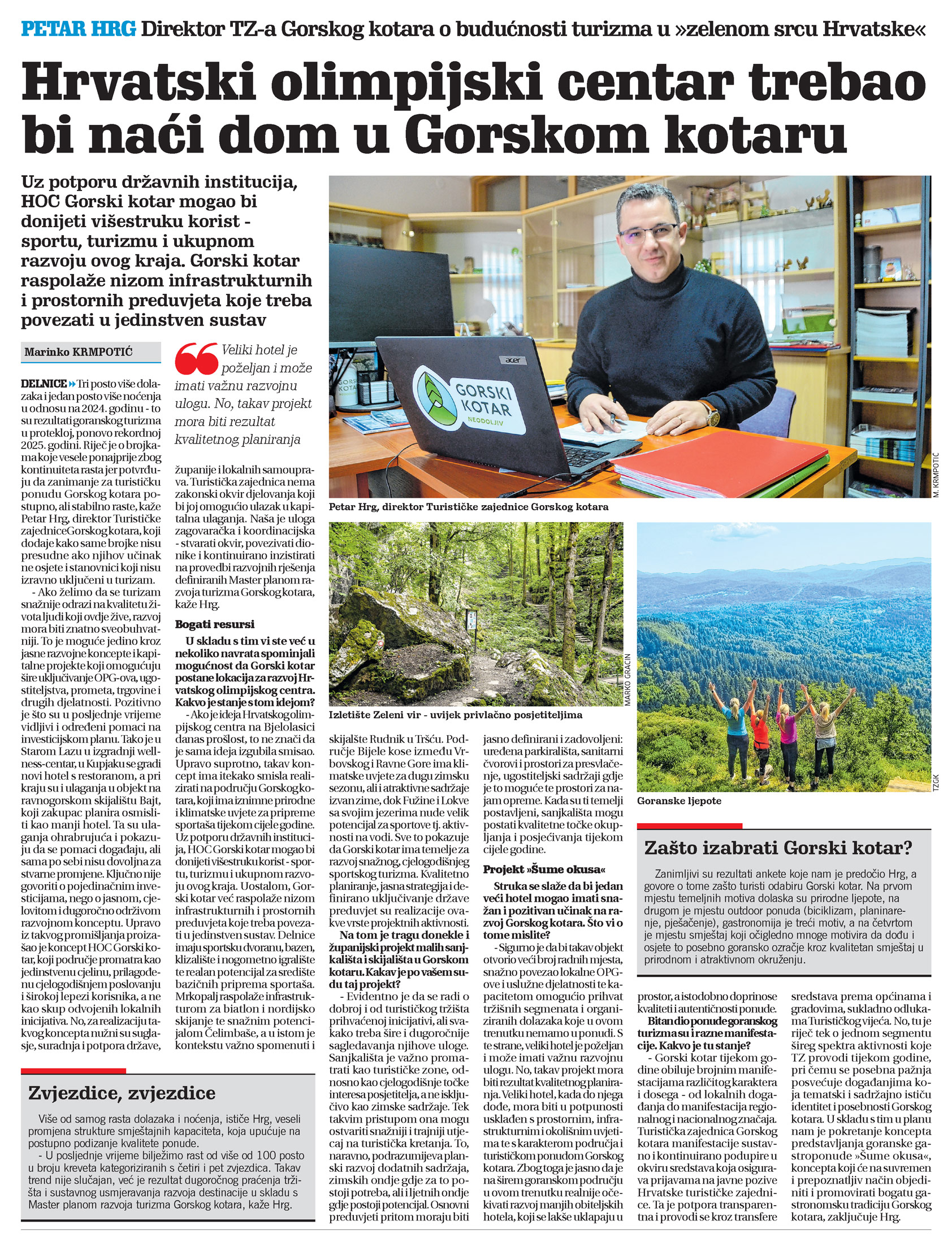 Direktor TZ-a Gorskog kotara o budućnosti turizma u "zelenom srcu Hrvatske", članak, novi list
