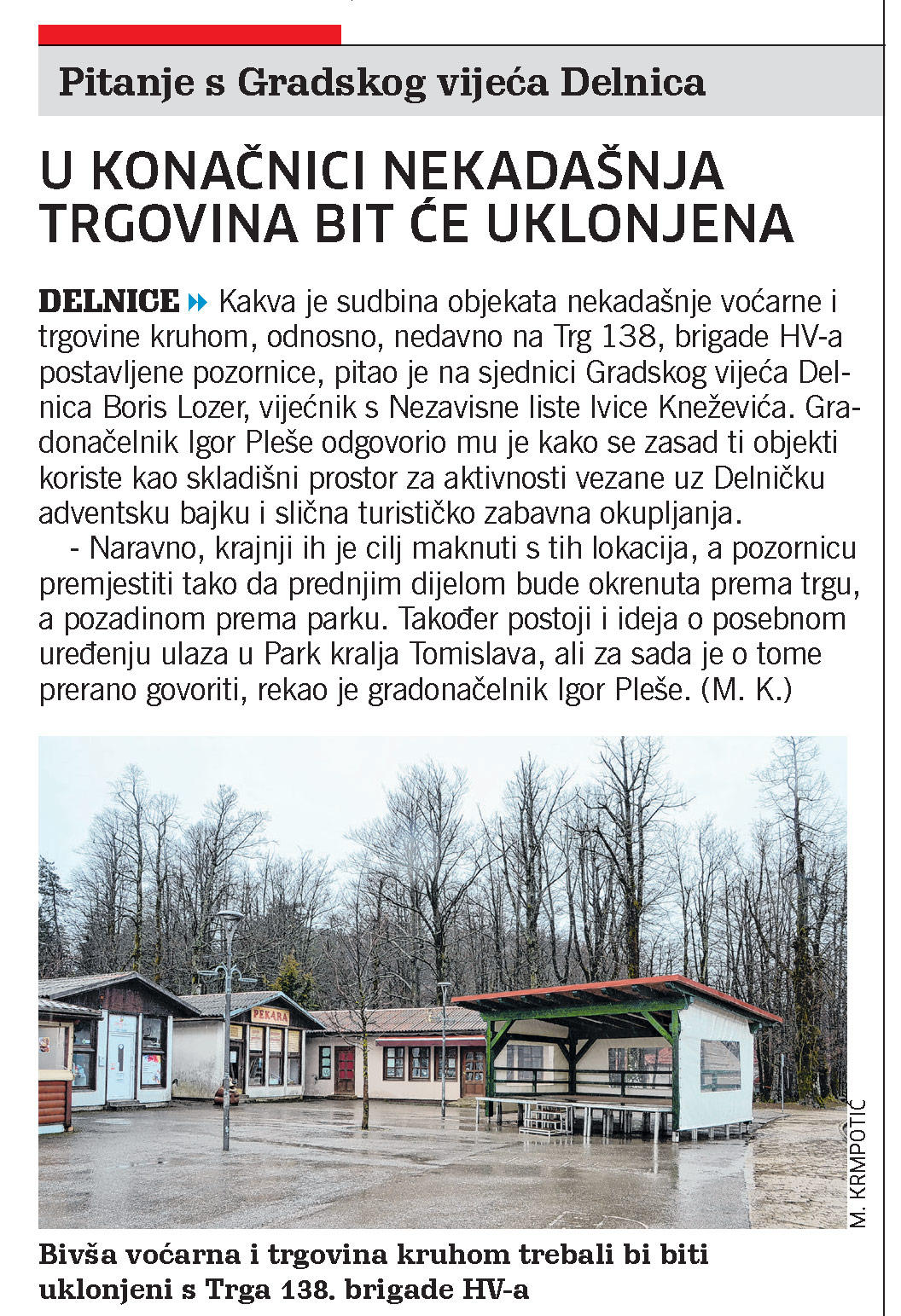 Bivša voćarna i trgovina kruhom trebali bi biti uklonjeni s Trga 138. brigade HV, članak, novi list, grad delnice