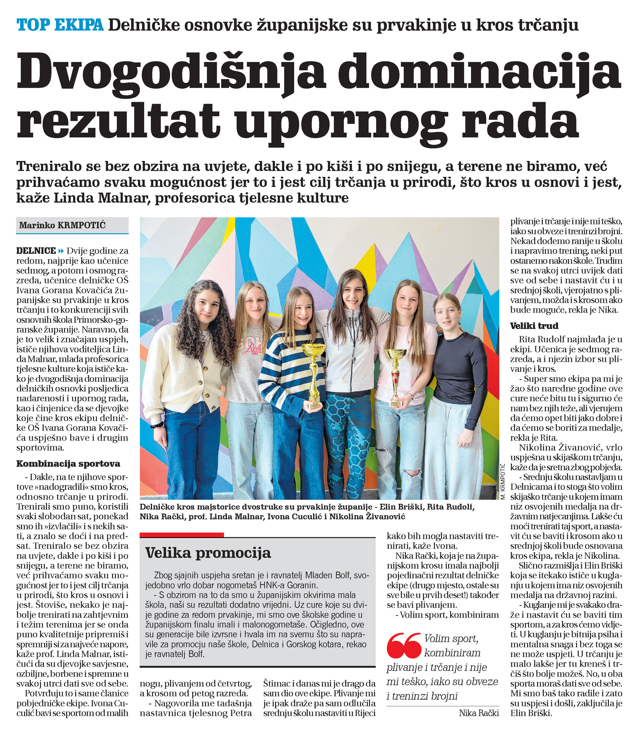 Delničke osnovke županijske su prvakinje u kros trčanju, članak, novi list