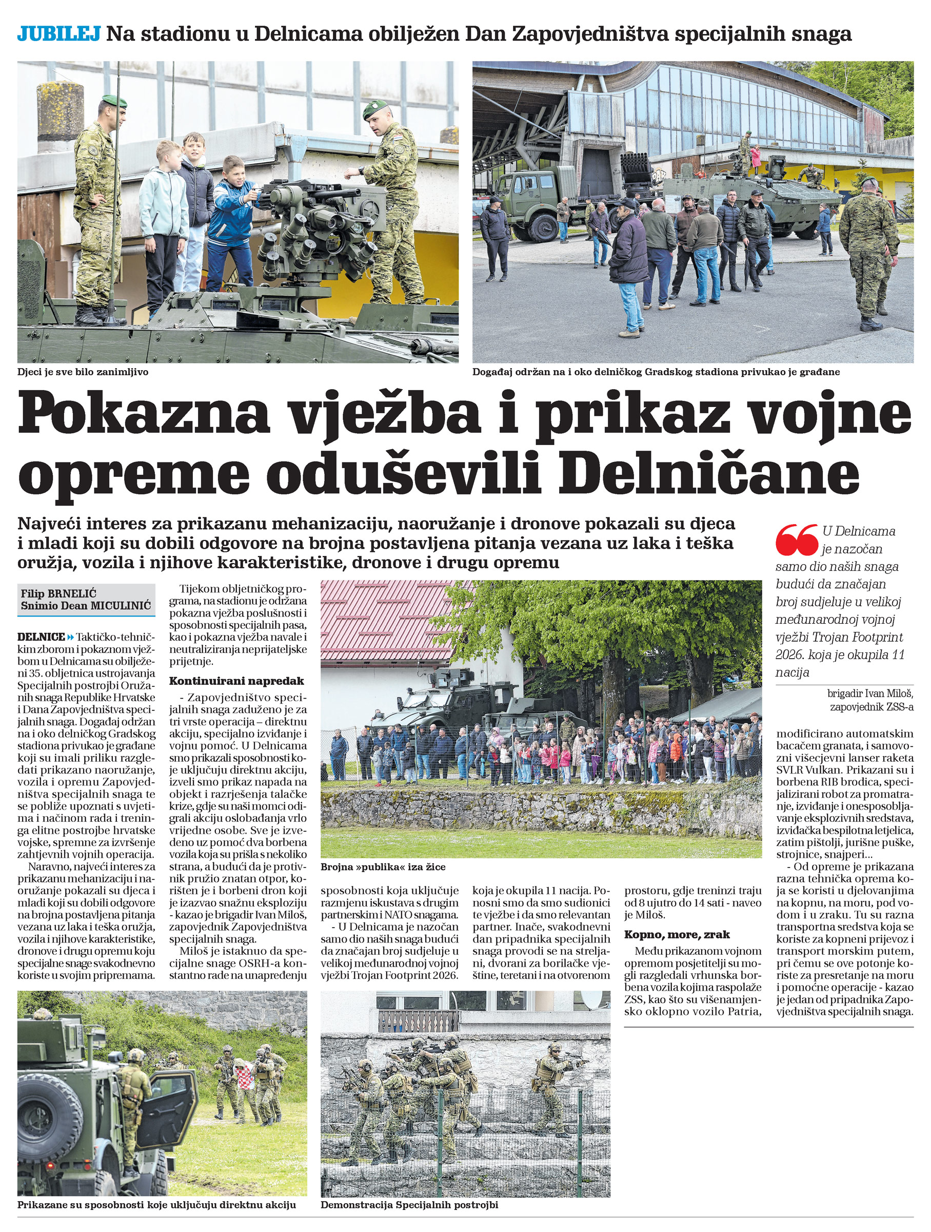 Pokazna vježba i prikaz vojne opreme oduševili Delničane, članak, novi list