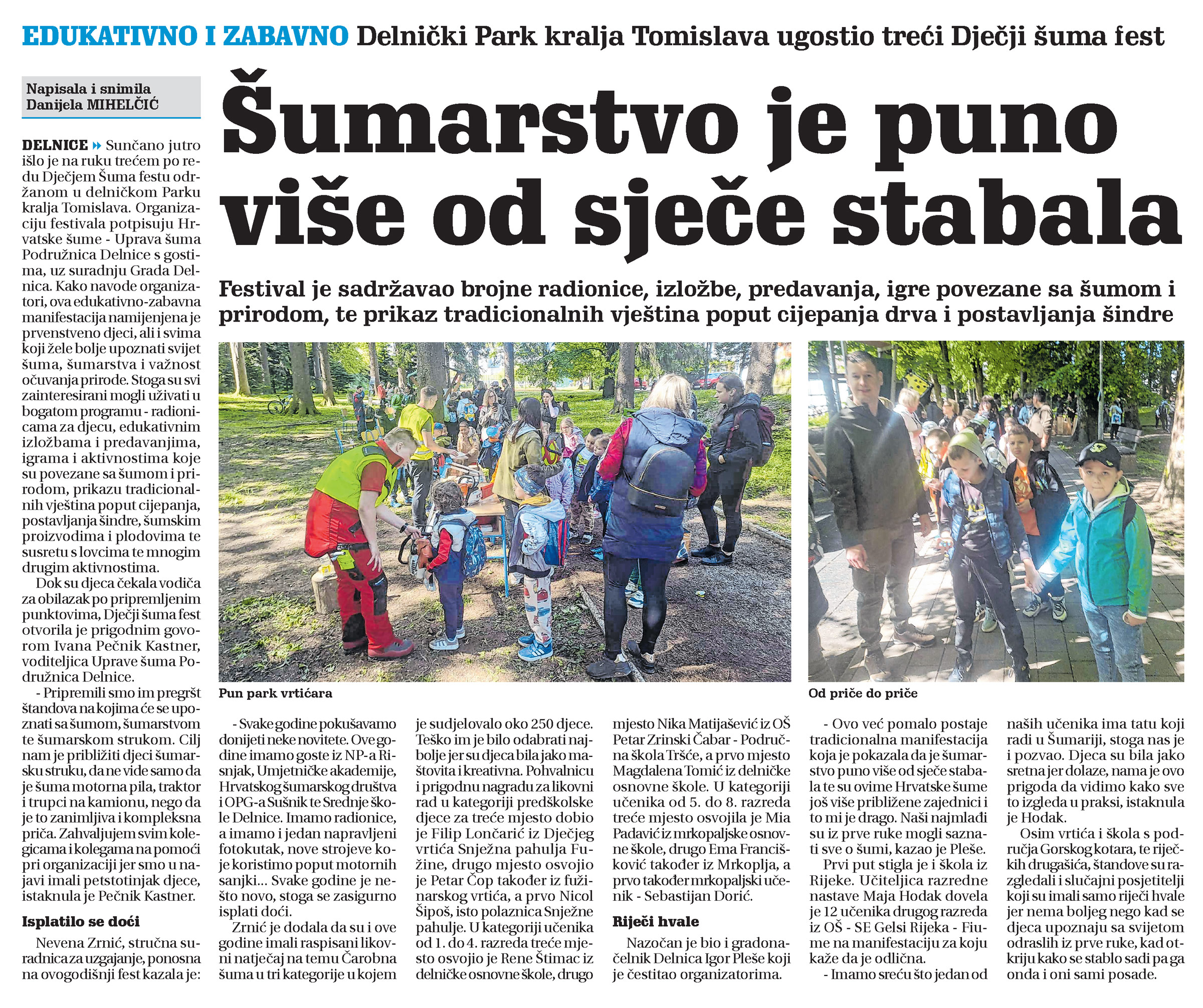 Delnički Park kralja tomislava ugostio treći Dječji šuma fest, članak, novi list